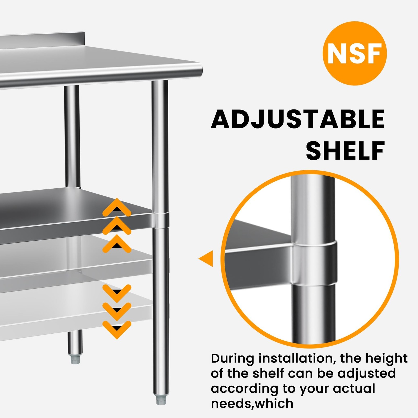 Derro Stainless Steel Table for Prep & Work, 24 x 48 in, Metal Commercial Hea…