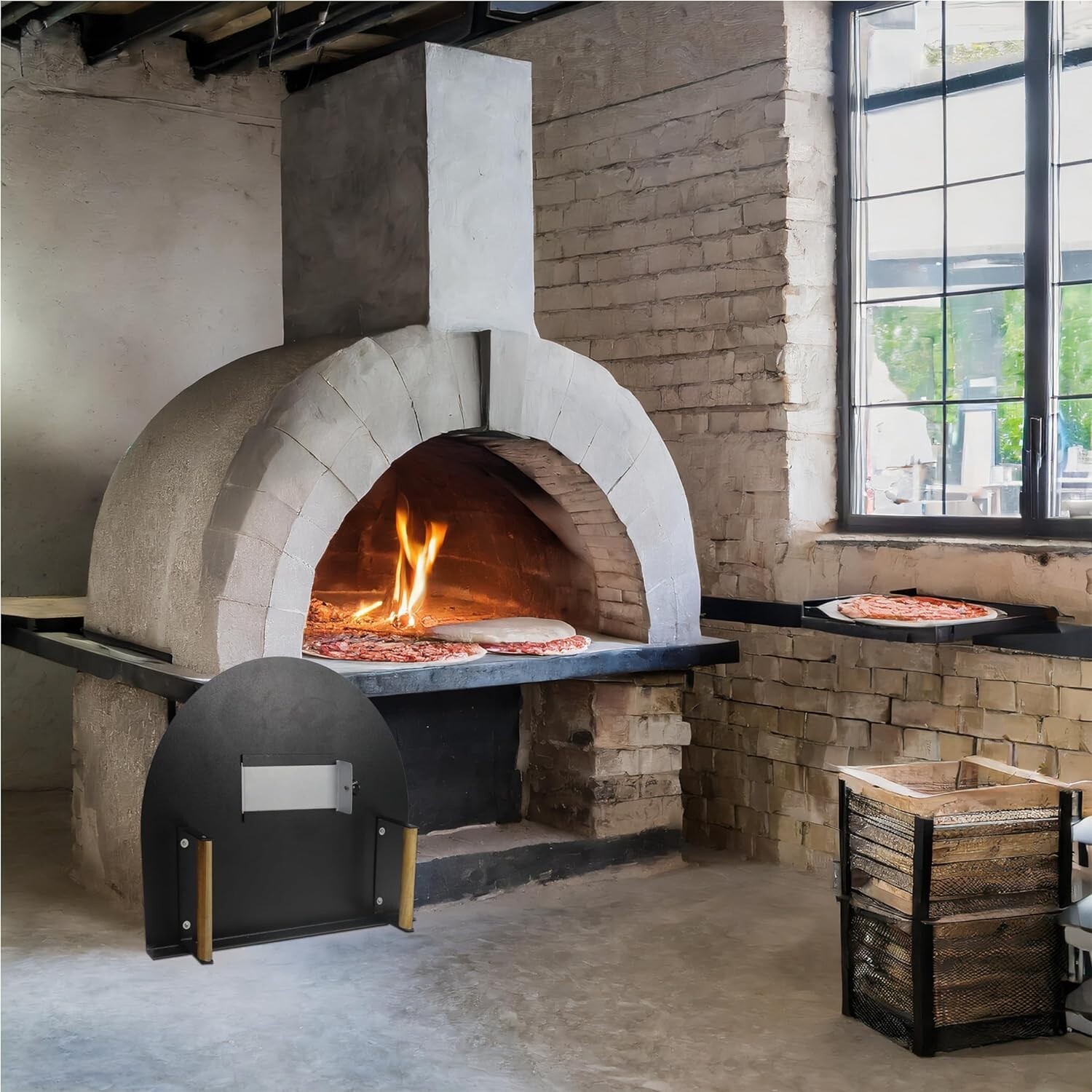 Pizza Oven Door – 20”(H) X 25”(W) – Stainless Steel 304 With Wooden Handles