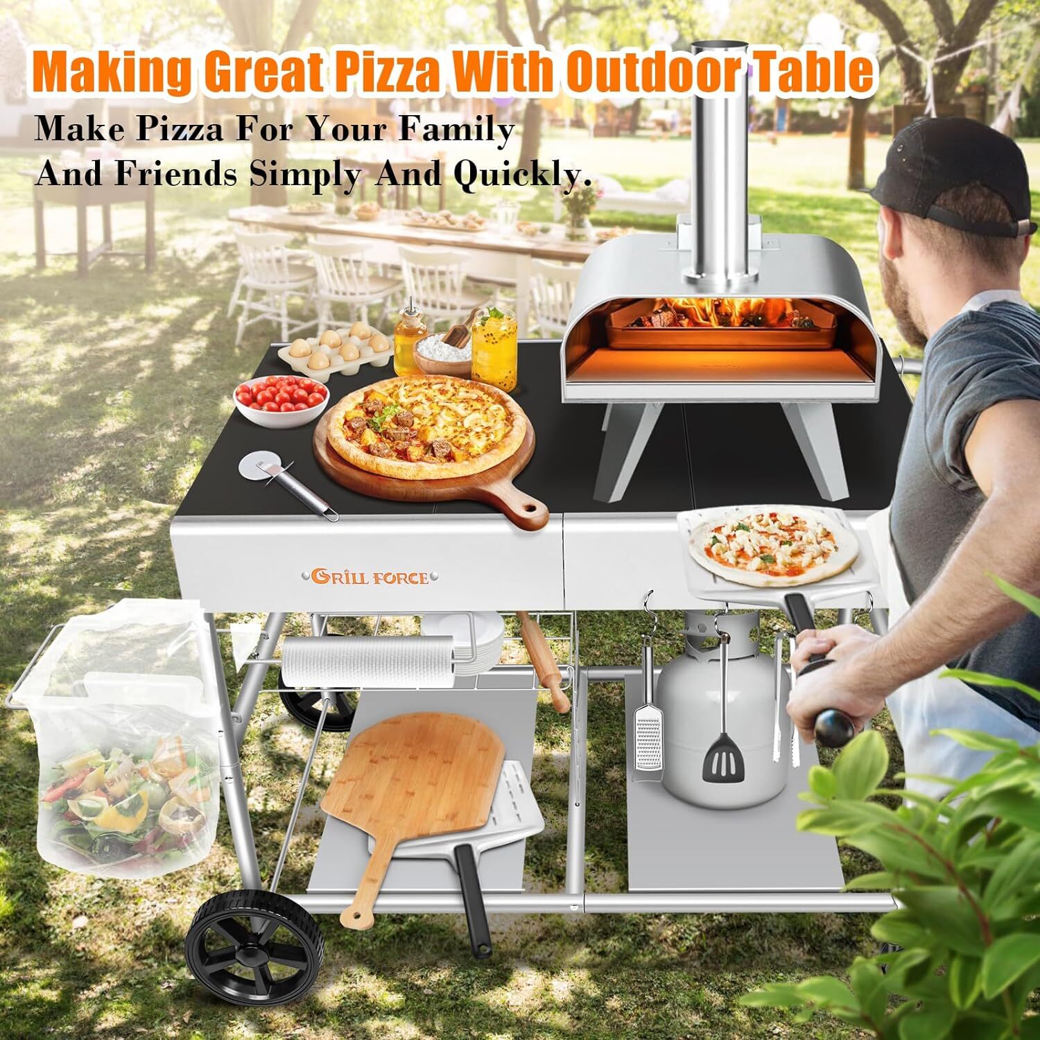 Pizza Oven Table, Movable Pizza Oven Stand, Pizza Oven Cart, Outdoor Grill Table