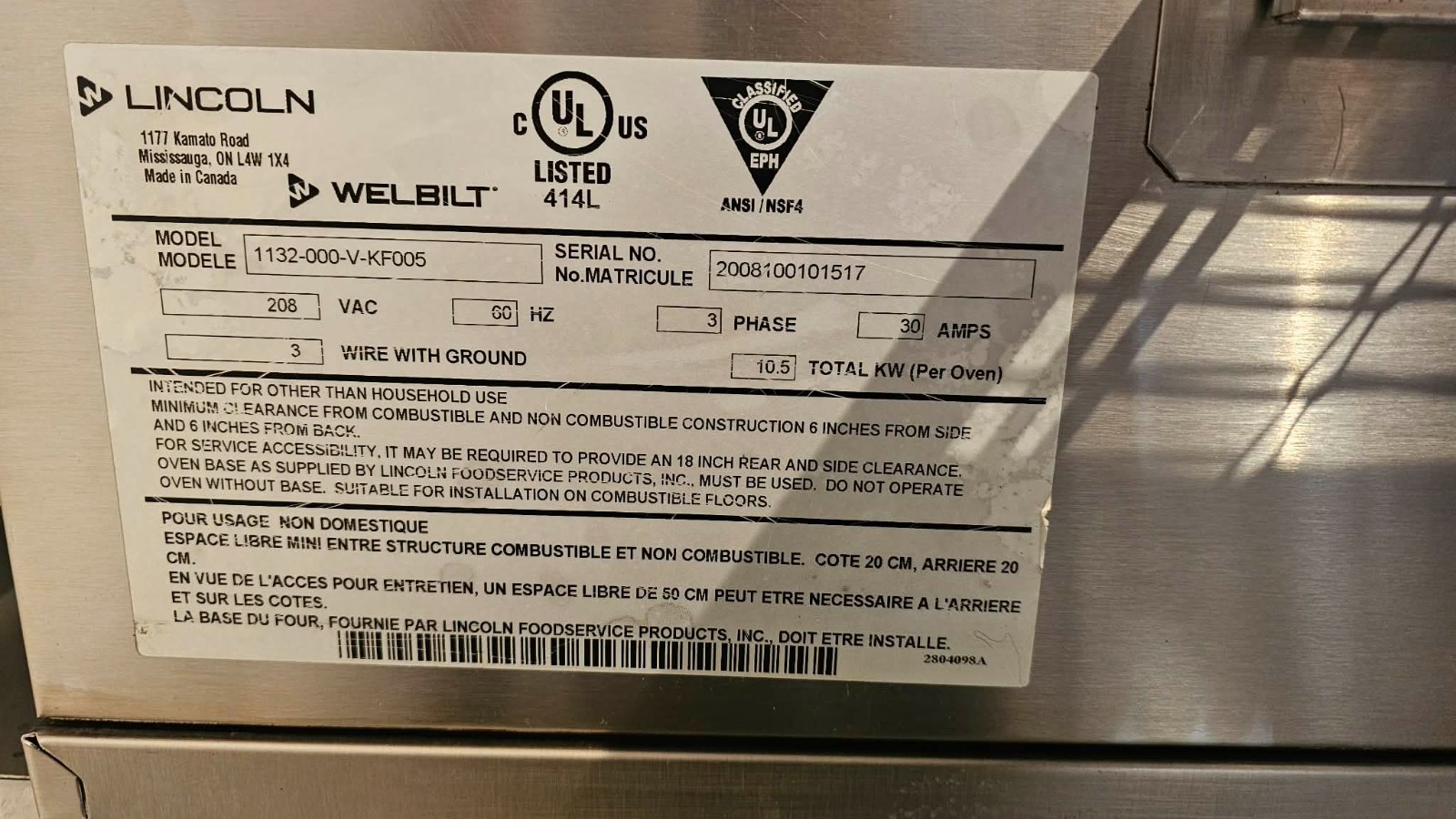 Lincoln 1132-000-U-KF005 Electric Impinger Conveyor Oven – 208v/3ph