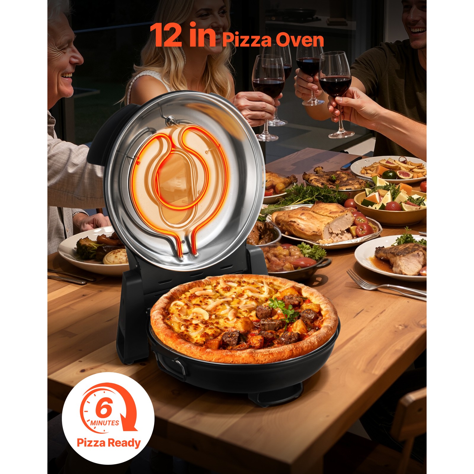 Uimoso 12-Inch Electric Countertop Pizza Oven, 1200W for Home Use (Black)