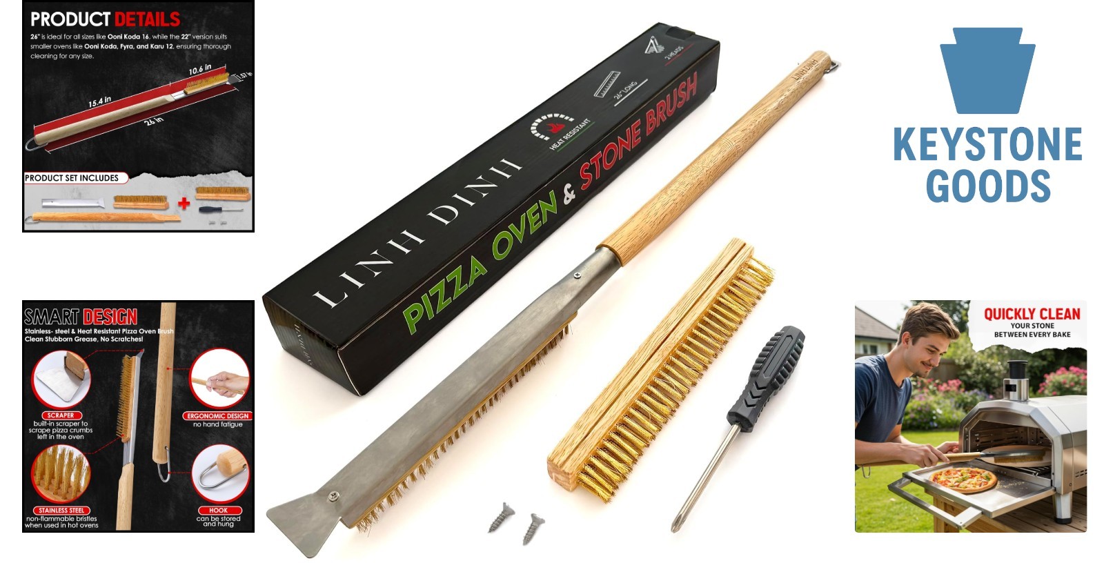 26in Pizza Oven Cleaning Brush Kit with Spare Head & Tools
