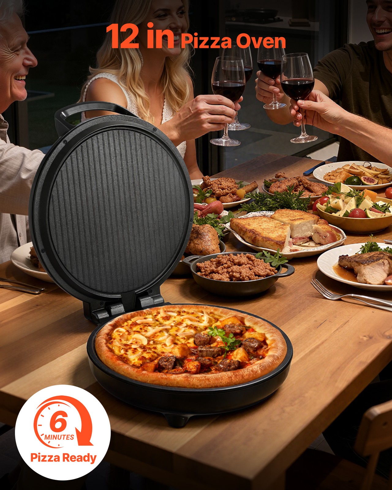 VEVOR Pizza Oven 12 in Portable Electric Pizza Maker 1200W for Pizza & Barbecue