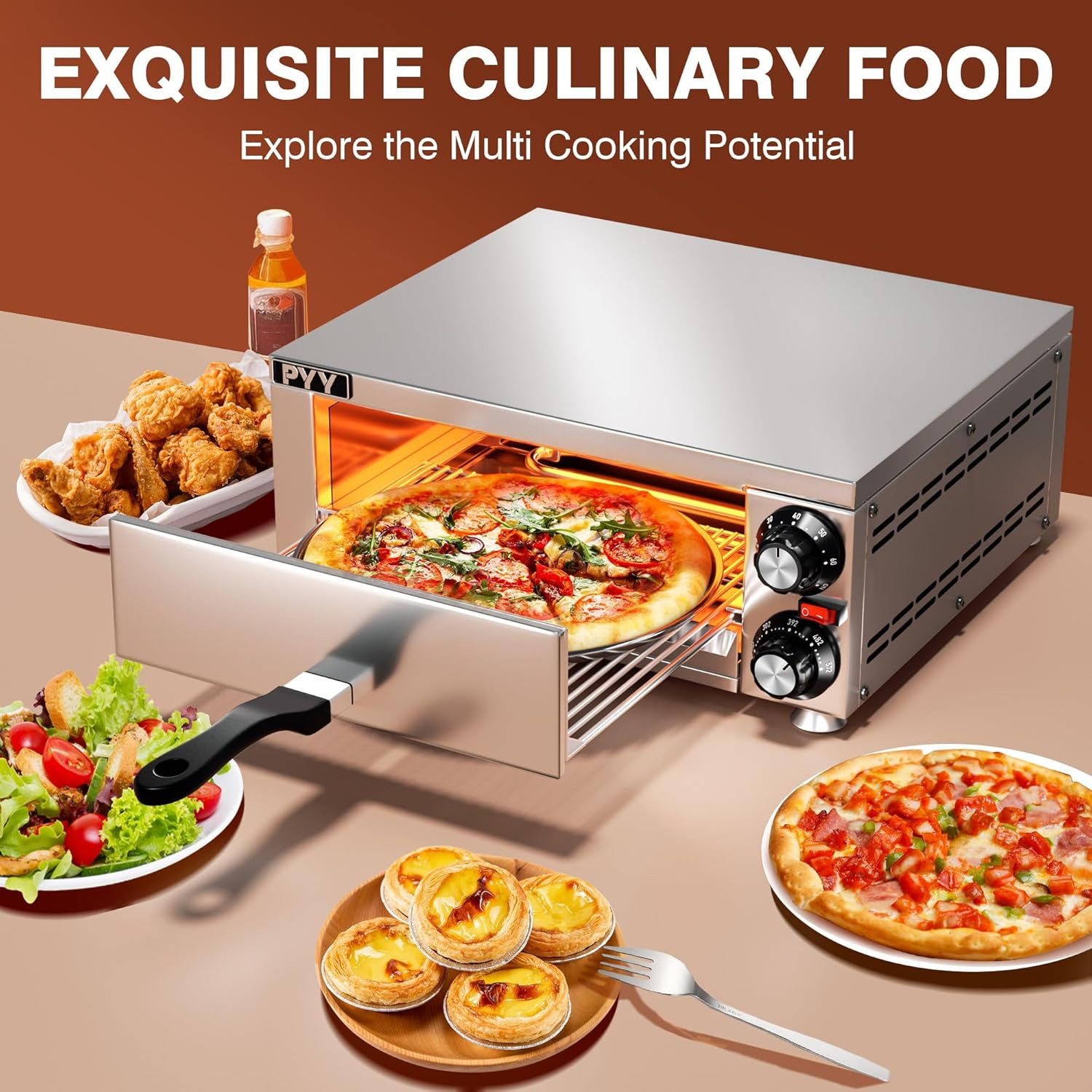 PYY Pizza Oven Indoor Electric Countertop Commercial Pizza Maker with Crumb Tray