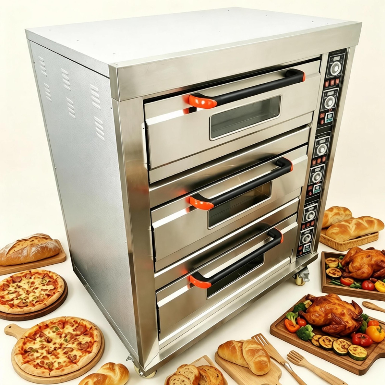 220V Commercial Large Pizza Oven Triple Deck Pizza Oven 6 Baking Sheets 3PH