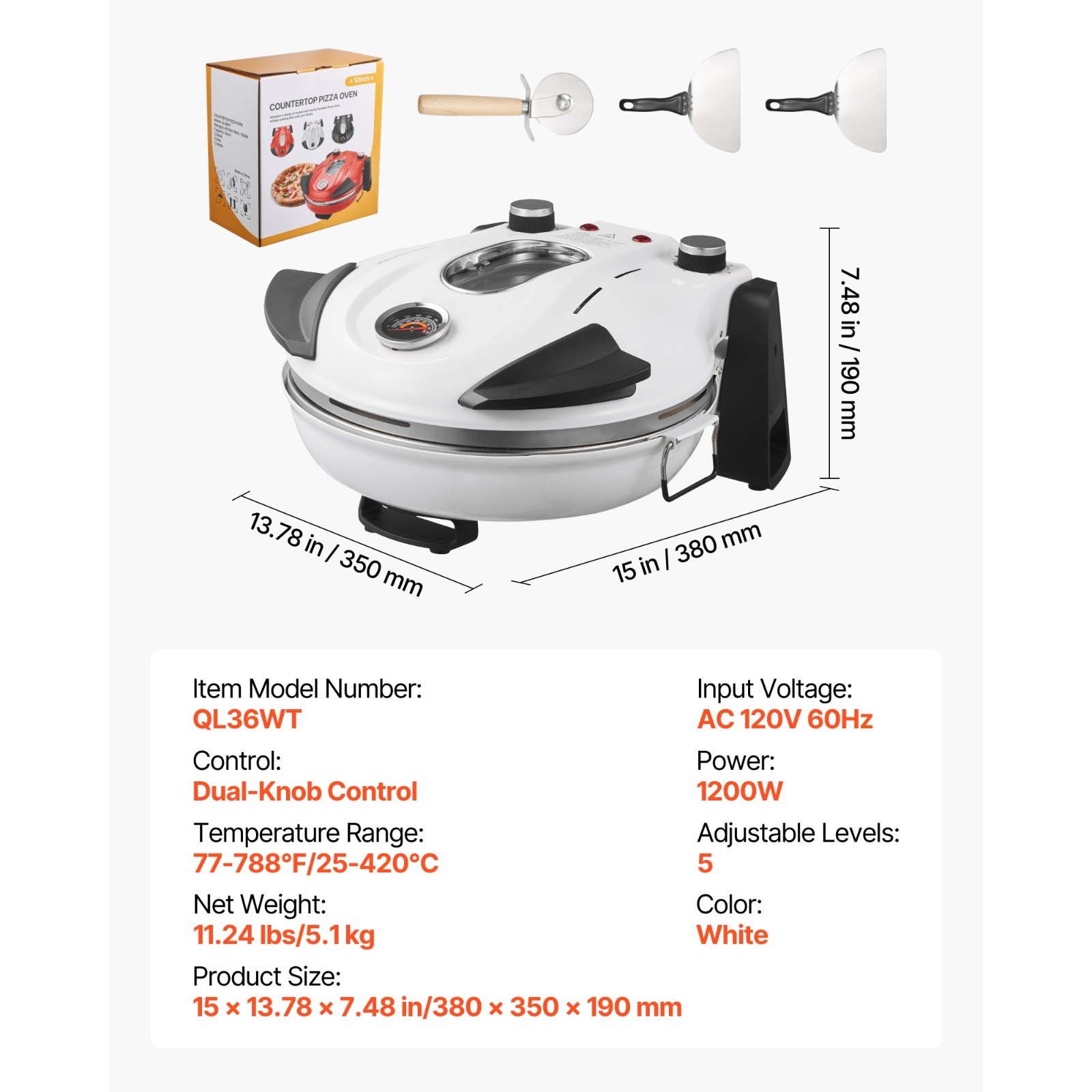 12-Inch Electric Pizza Oven, 1200W Pizza Maker with Cordierite Stone