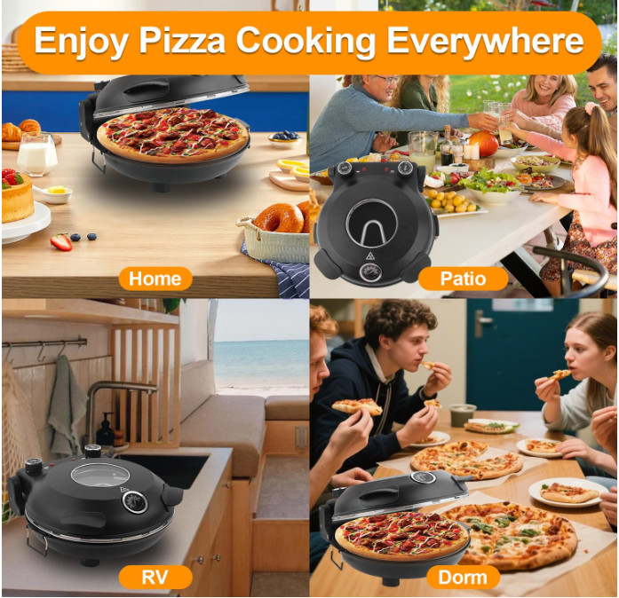 Horno de pizza de interior, retro de 30 cm, calentamiento rápido a 400 °C, horno