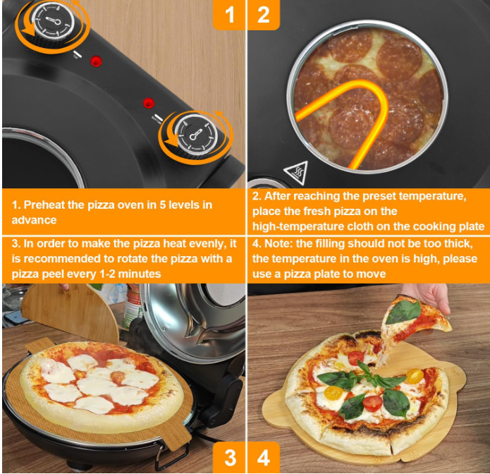 Horno de pizza de interior, retro de 30 cm, calentamiento rápido a 400 °C, horno