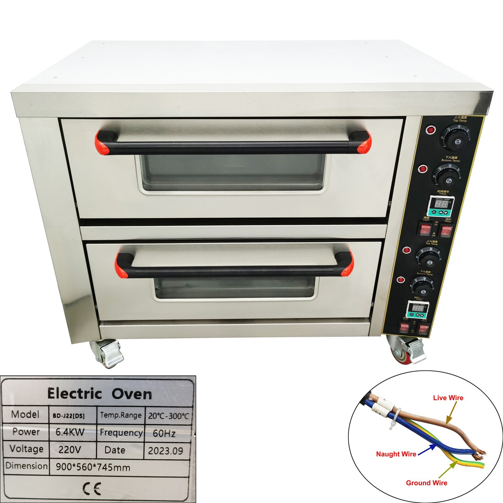 220V Commercial Double-decker Pizza Oven Movable Electric Oven with Casters
