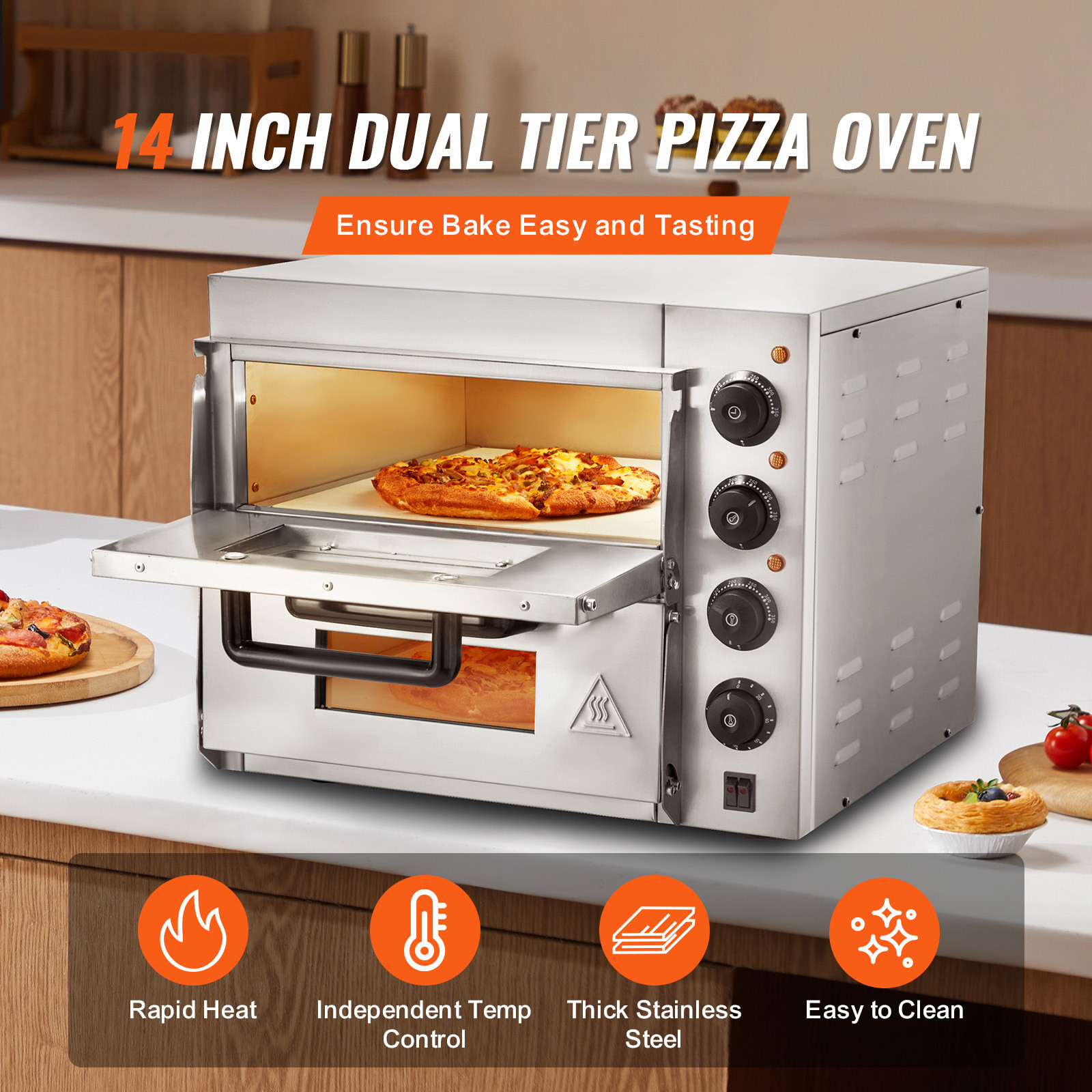 VEVOR Commercial Countertop Pizza Oven Electric Pizza Oven for 14″ Pizza Indoor