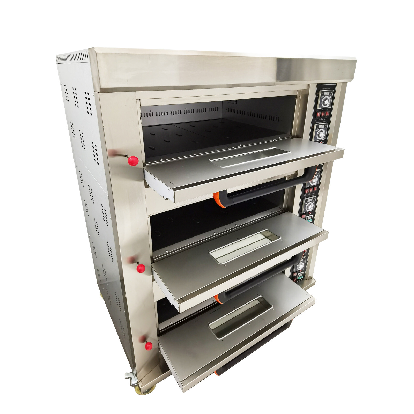 110V Gas Heating Commercial Movable Electric Triple Pizza Oven 6 Baking Sheets