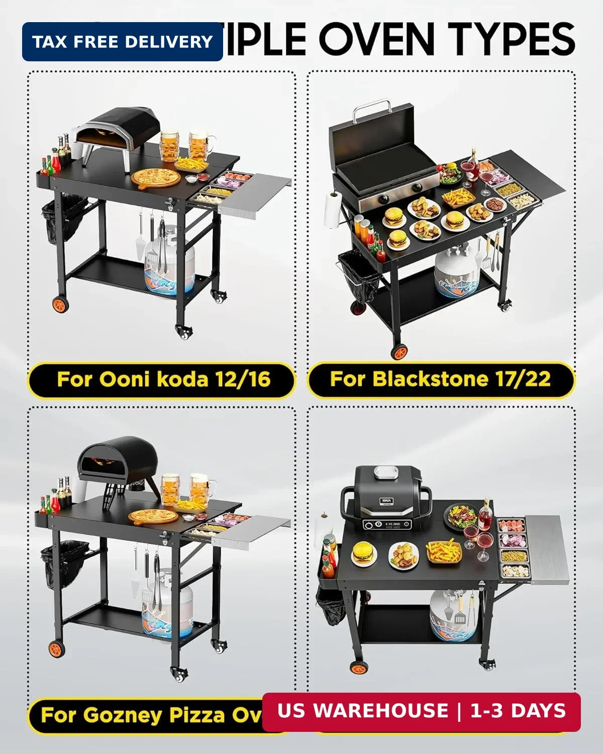 Pizza Oven Table, Grill Table for Ninja Pizza Oven, Pizza Oven Cart Fits Blackst