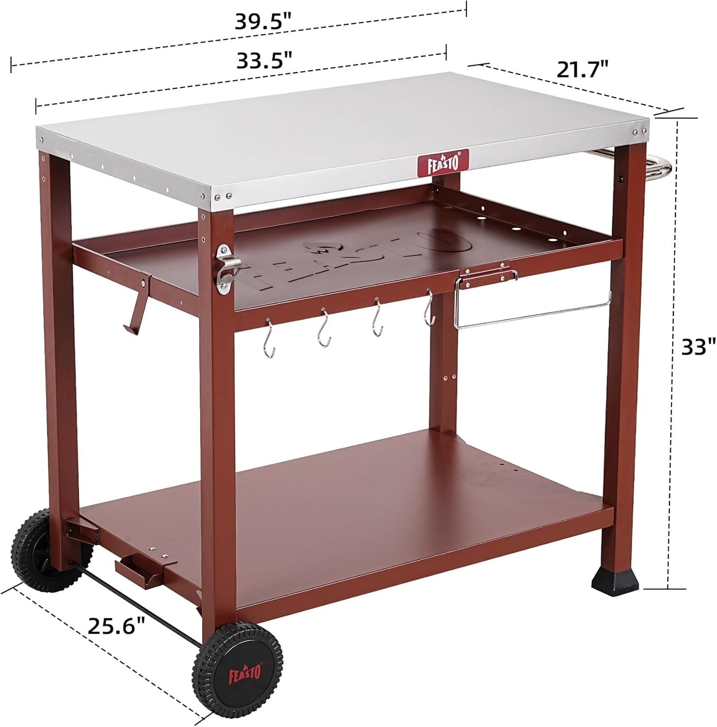 Multifunctional Grill Cart with 33.5″ Stainless Surface & Large Storage Capacity