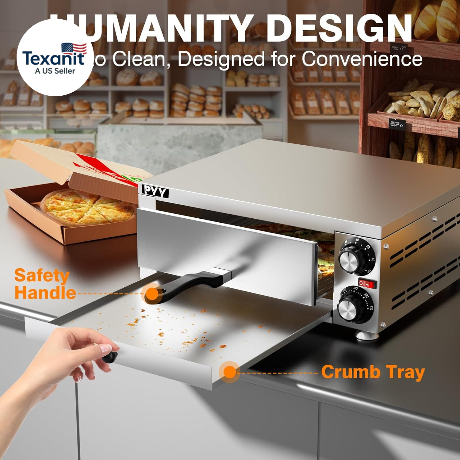 Pizza Oven Indoor Electric Countertop Commercial Pizza Maker with Crumb Tray Sta