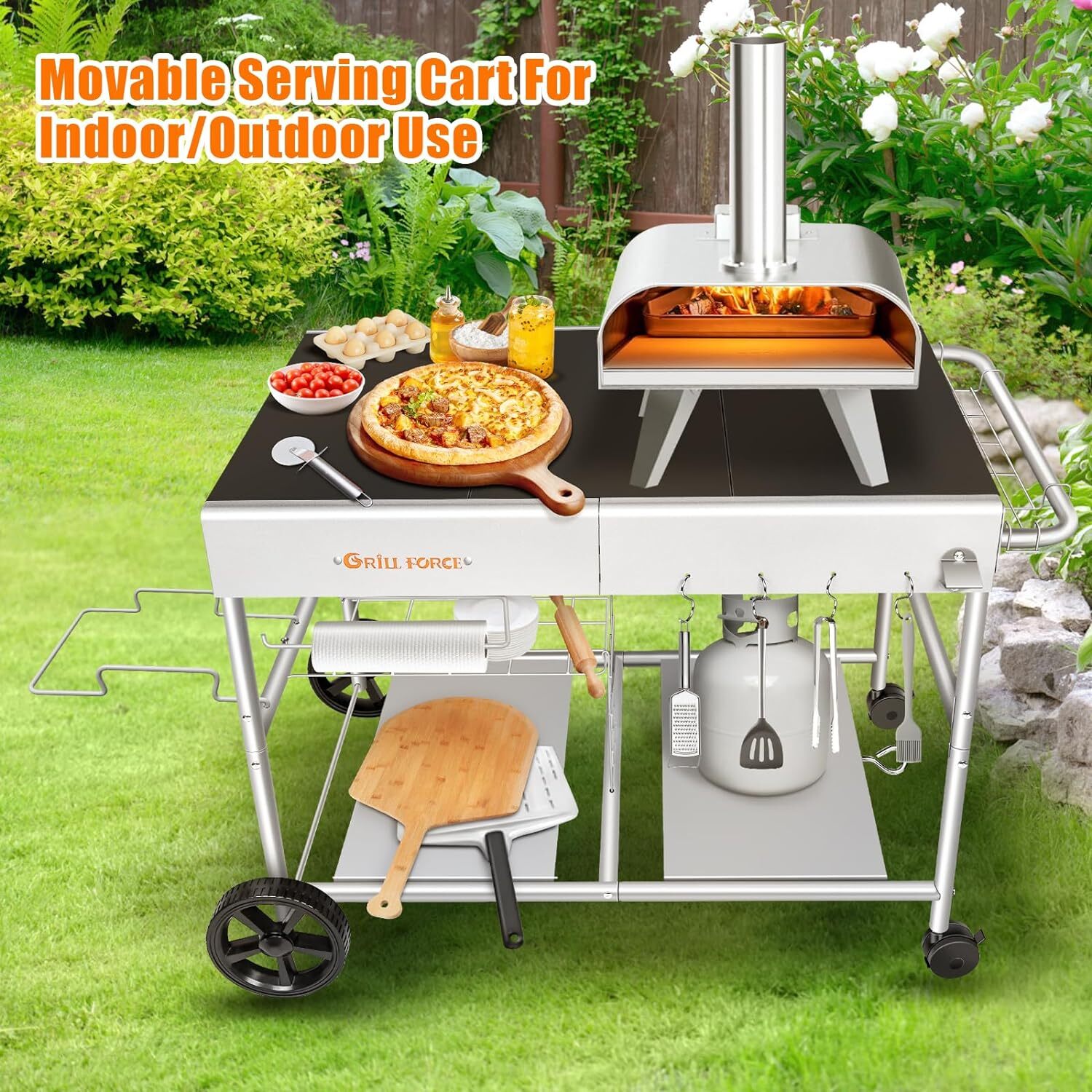 Pizza Oven Table, Movable Pizza Oven Stand, Pizza Oven Cart, Outdoor Grill Table