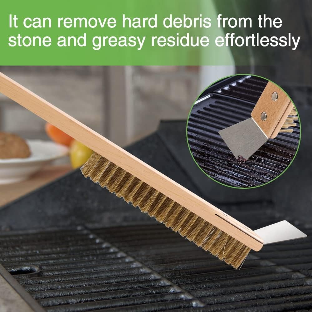 LRUI Outdoor Pizza Oven & Stone Cleaning Brush with Copper Wire & Scraper