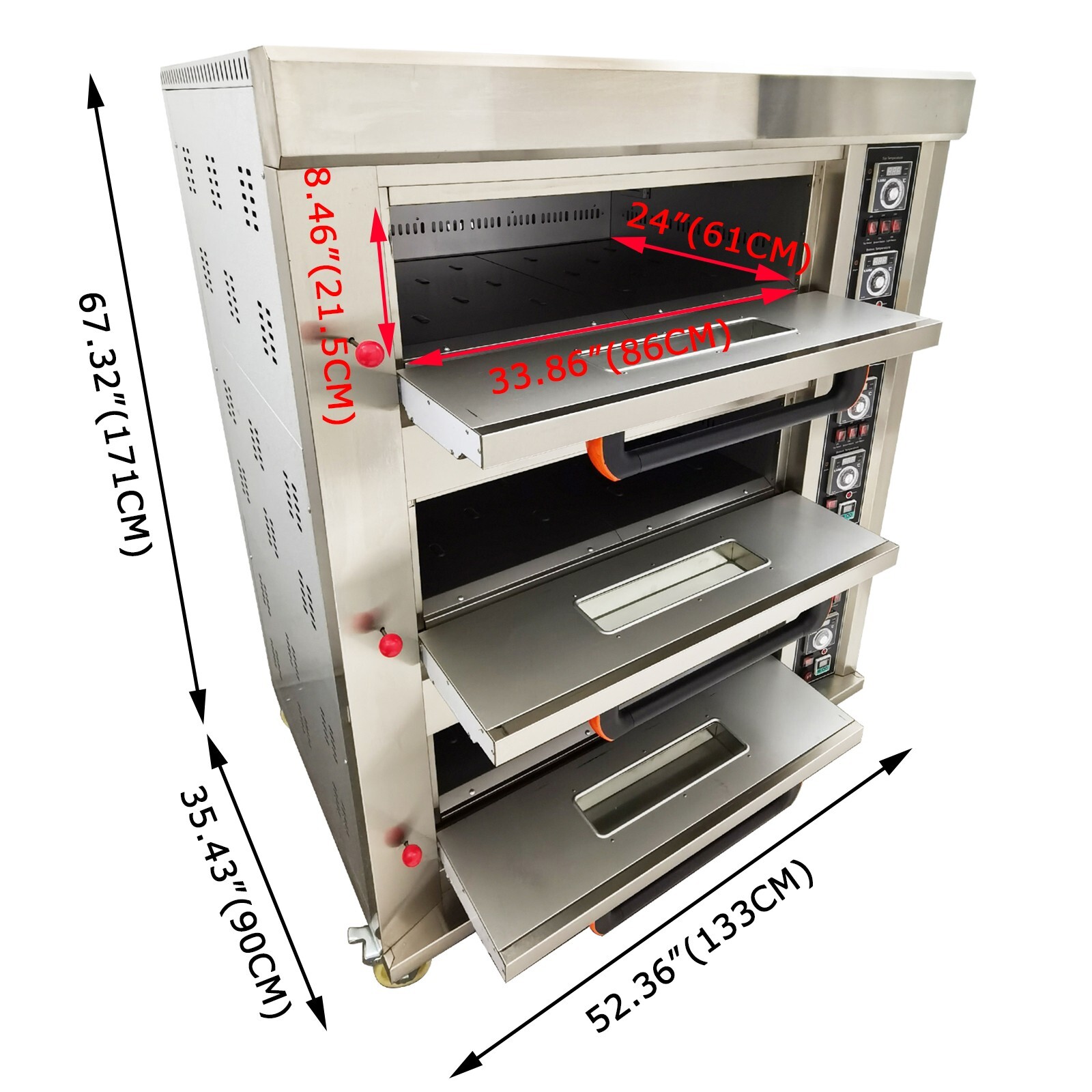 110V NG/LNG Gas Heating Triple Deck Pizza Oven Commercial Pizza Maker