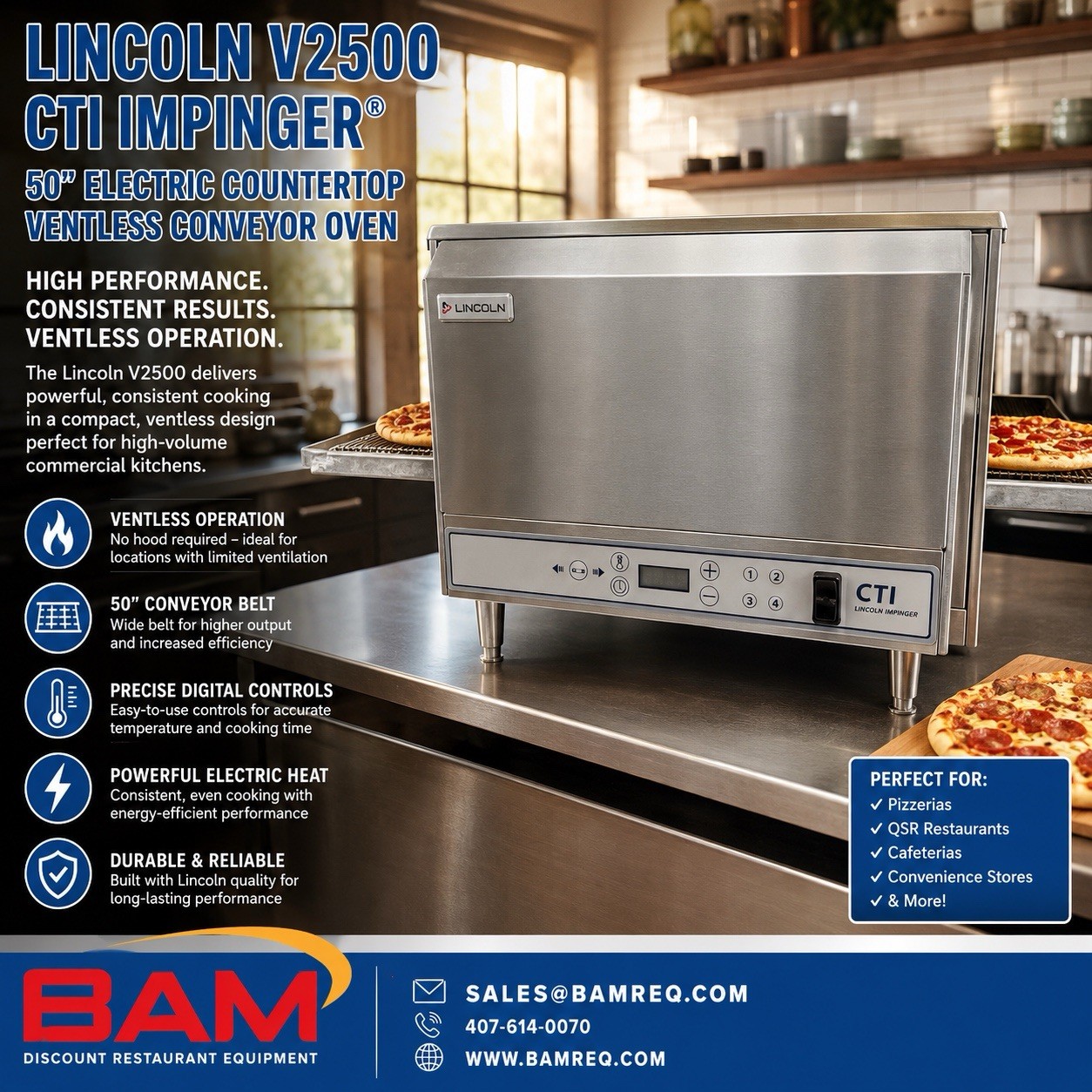 Lincoln 50″ Electric Countertop Ventless Conveyor Oven V2500