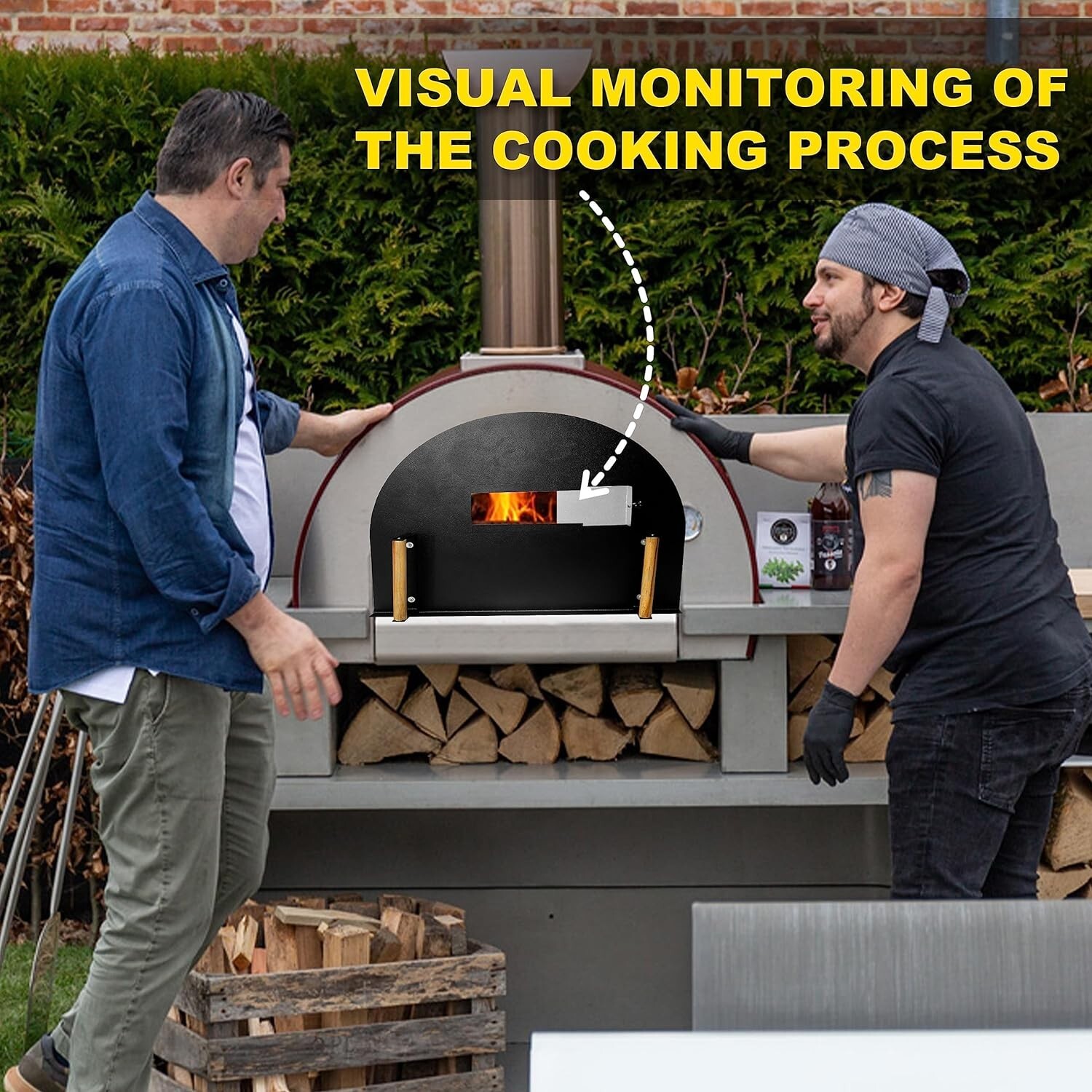 Pizza Oven Door – 20”(H) X 25”(W) – Stainless Steel 304 With Wooden Handles