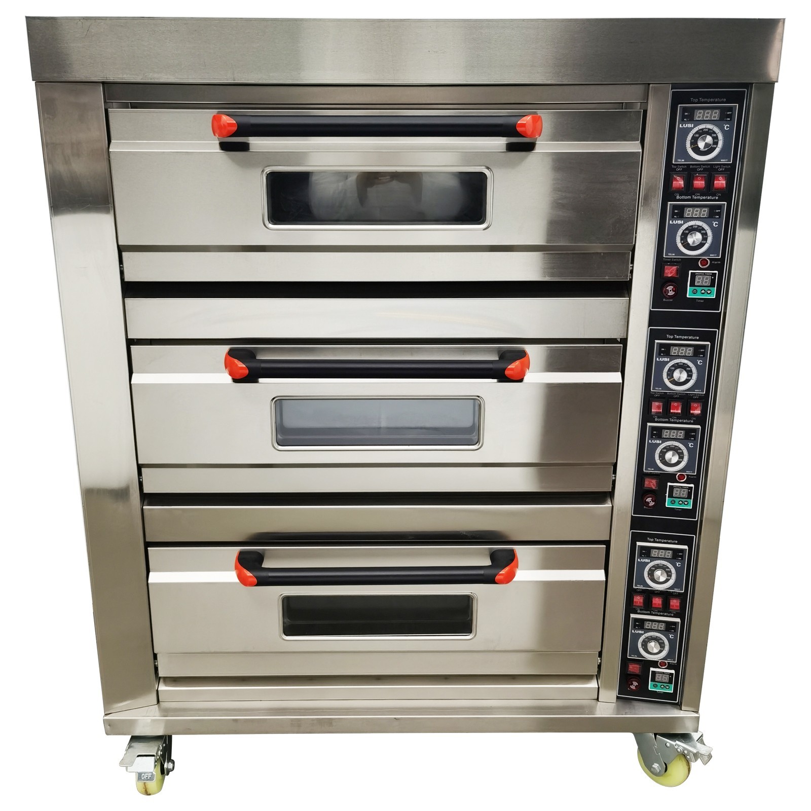 220V Commercial Movable Electric Triple Pizza Oven Independently Controlled 3PH