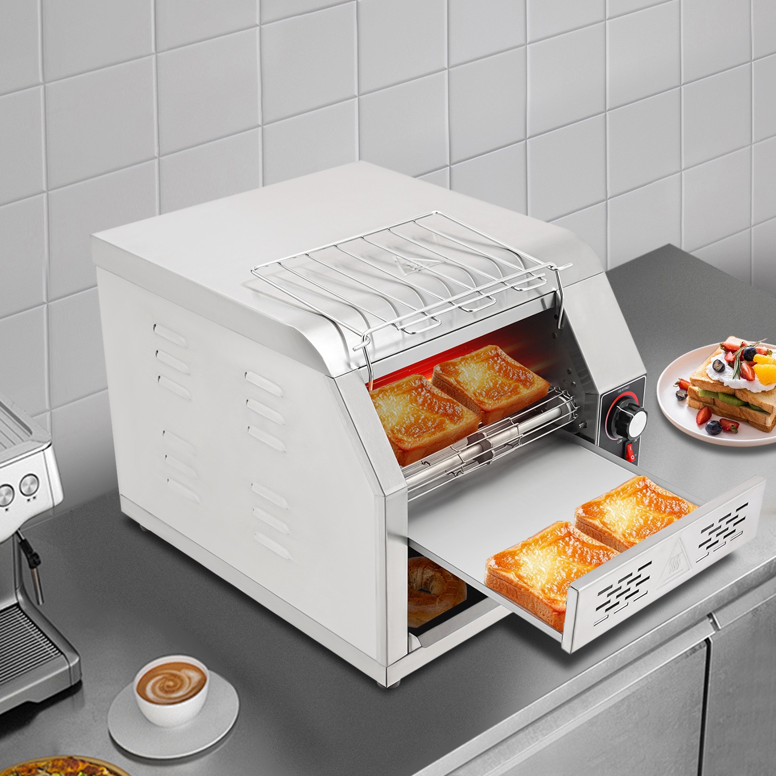 1900W Commercial Conveyor Bread Oven with Temp & Speed Control Stainless Steel