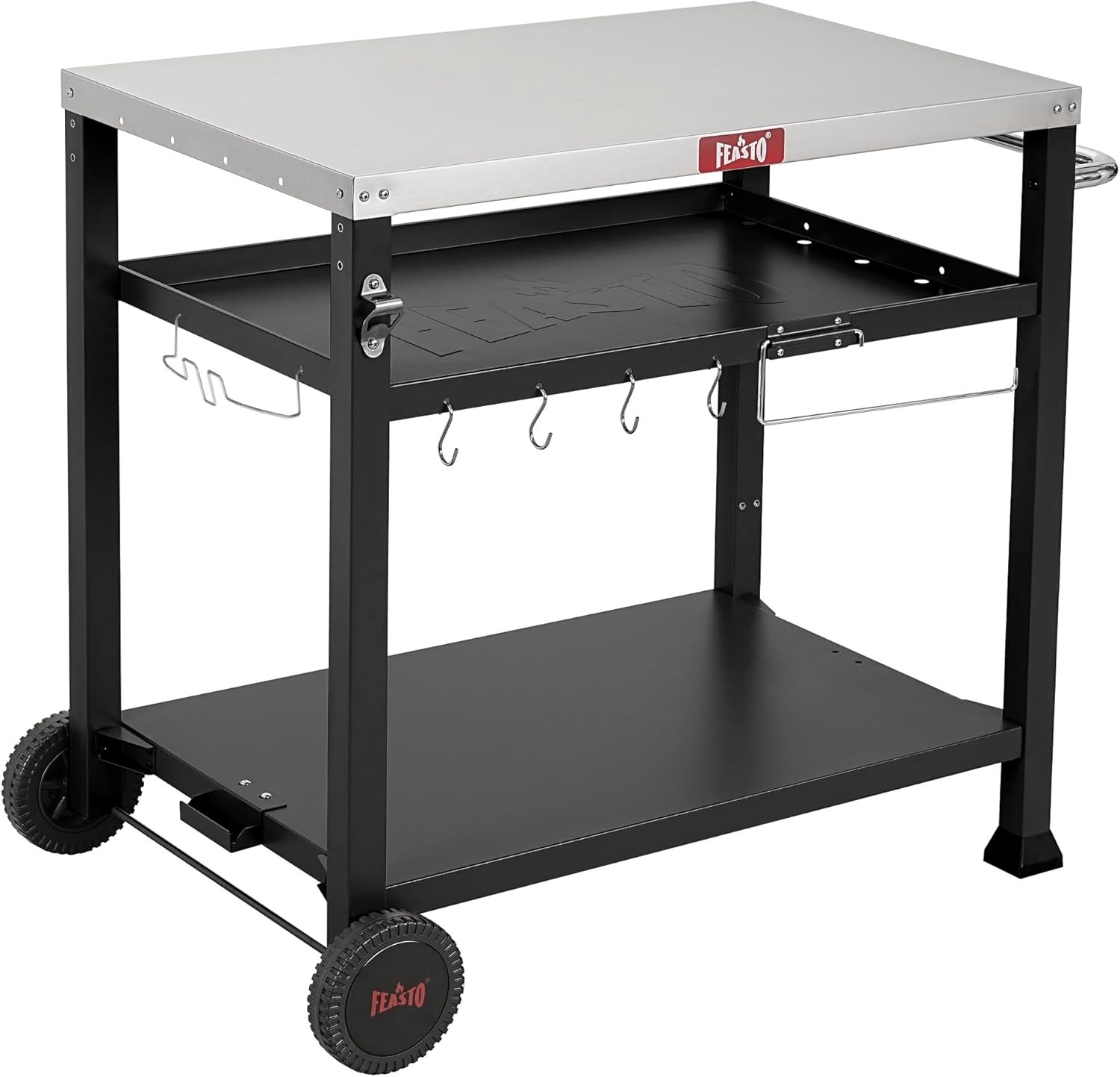 Versatile 3-Shelf BBQ Prep Station with 33.5” Stainless Steel Surface