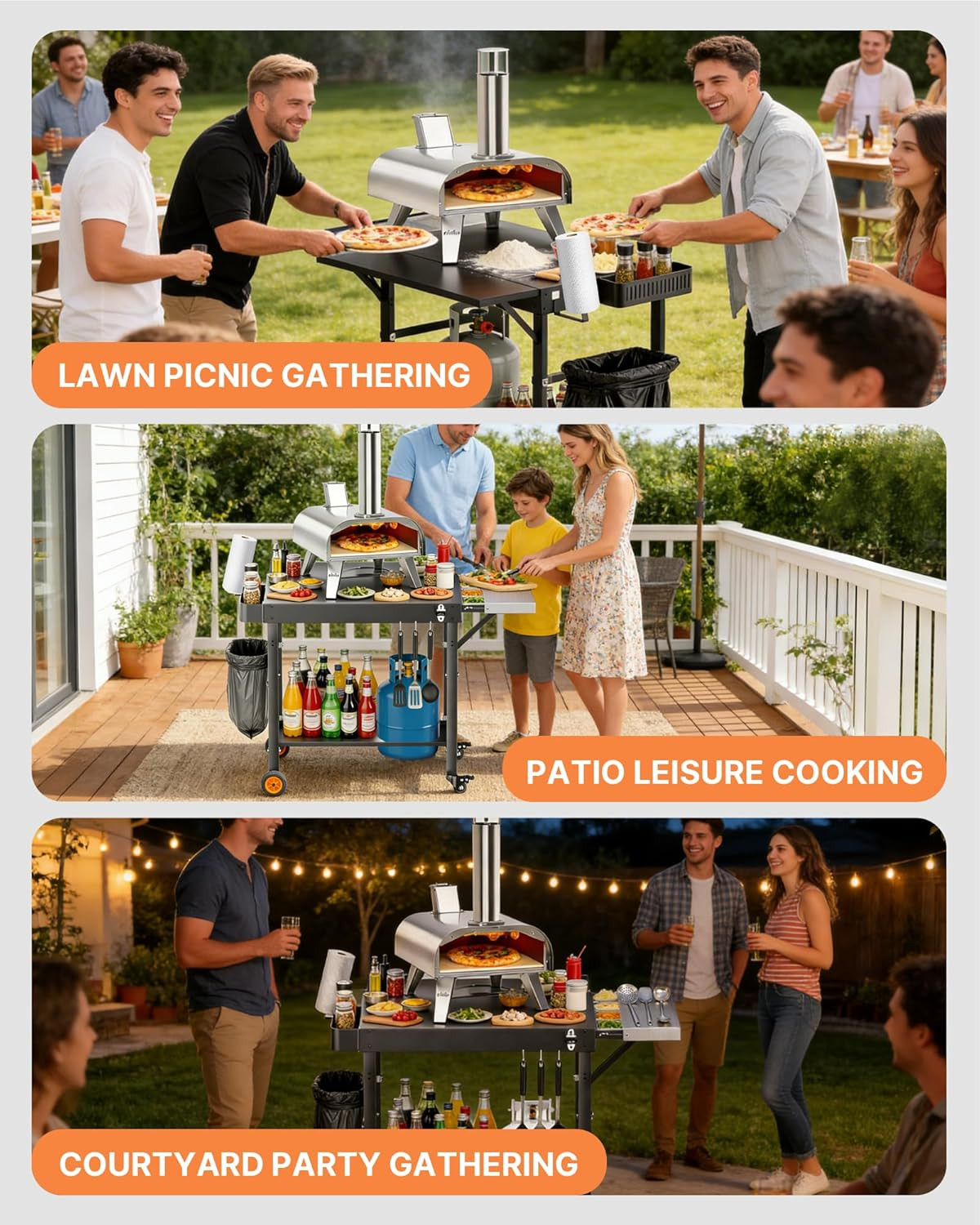 Outdoor Pizza Oven Table with Topping Station, Portable Pizza Oven Cart with BBQ