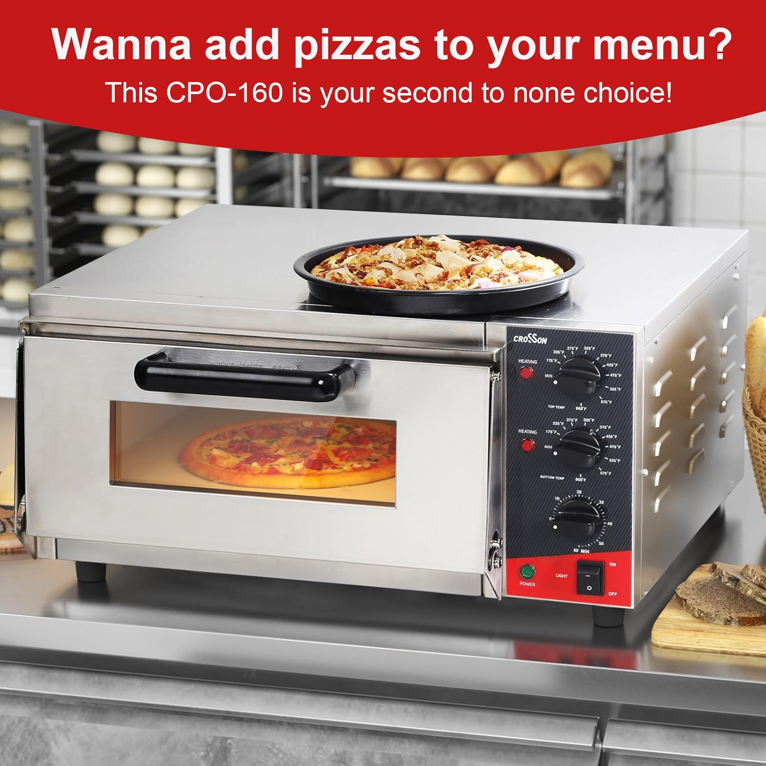 16″ ETL Listed Electric Pizza Oven with Stone – 1800W Indoor Cooking