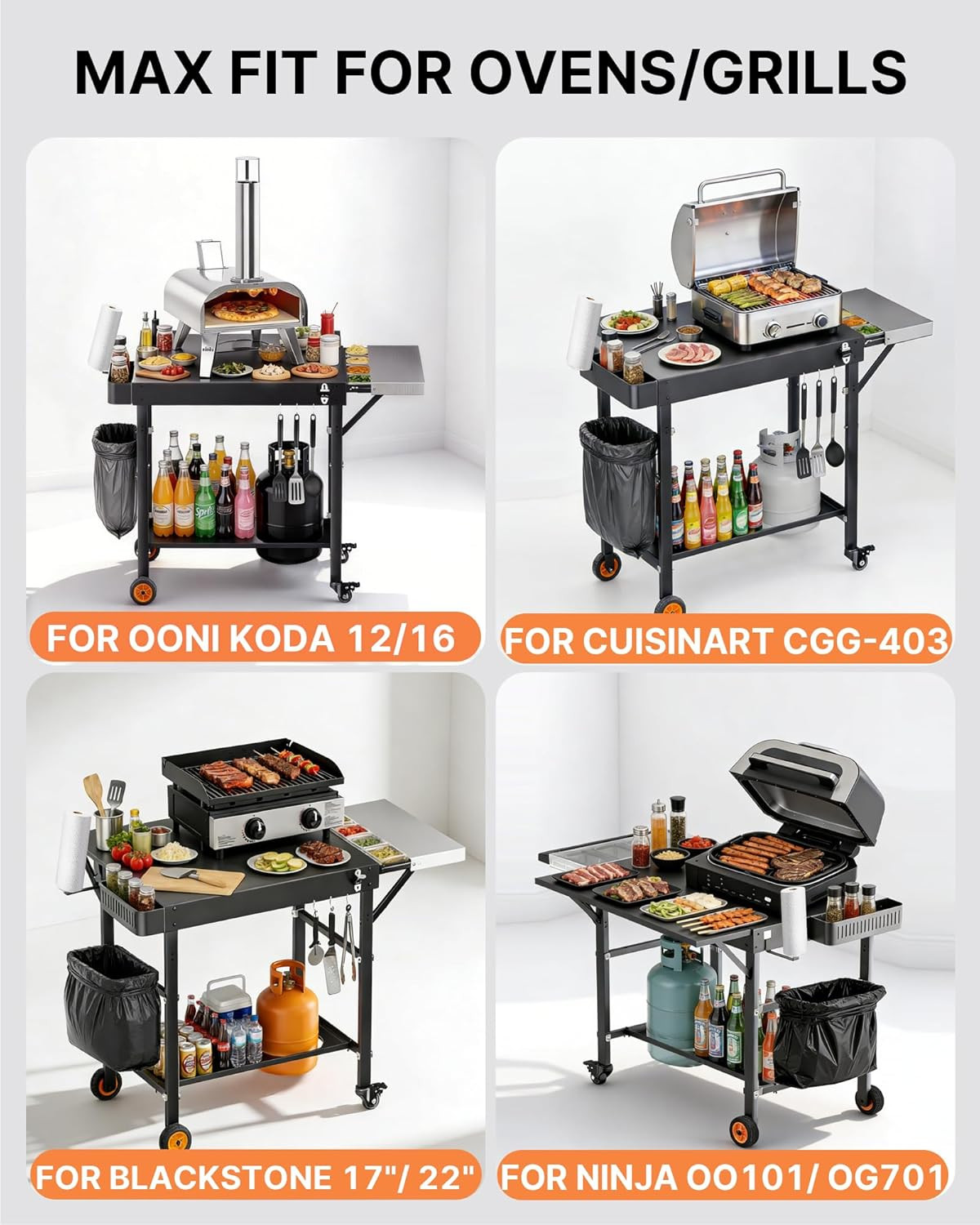 Outdoor Pizza Oven Table with Topping Station, Portable Pizza Oven Cart with BBQ