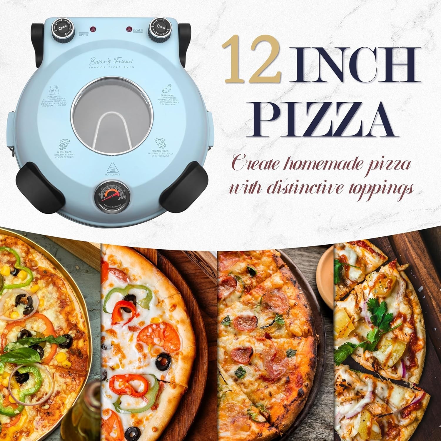 Gourmet Indoor Pizza Oven: 12” Glazed Ceramic Stone Oven, Portable Design