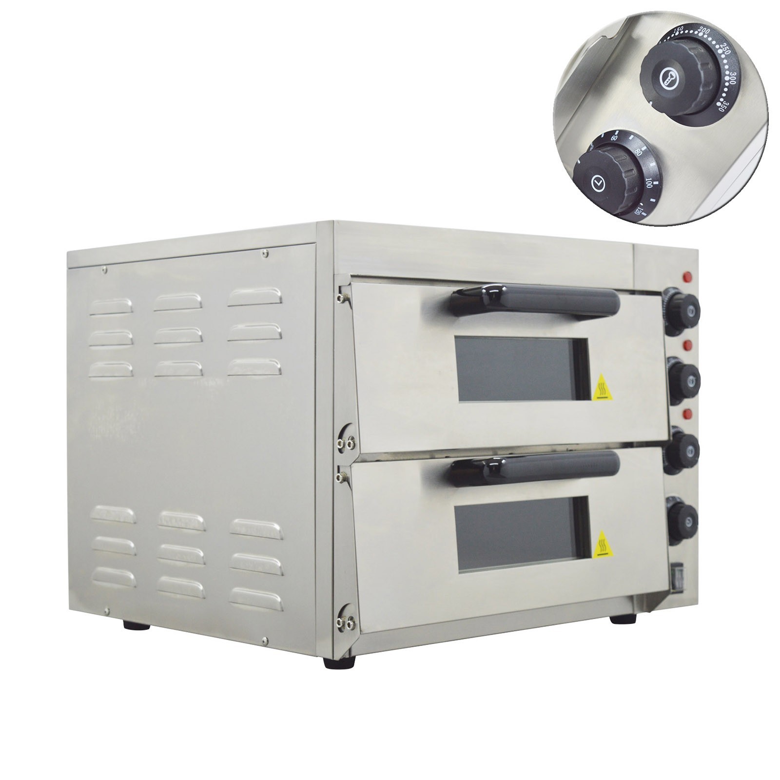 220V 3KW Double-deckers Pizza Electric Oven Independent Temperature Control