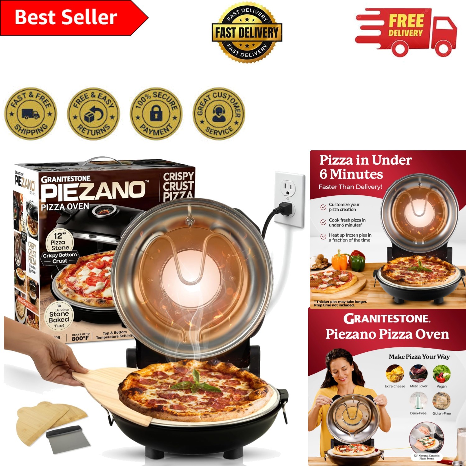 Crispy Crust Pizza Oven – 12-Inch Electric with Dual Heat Control Included