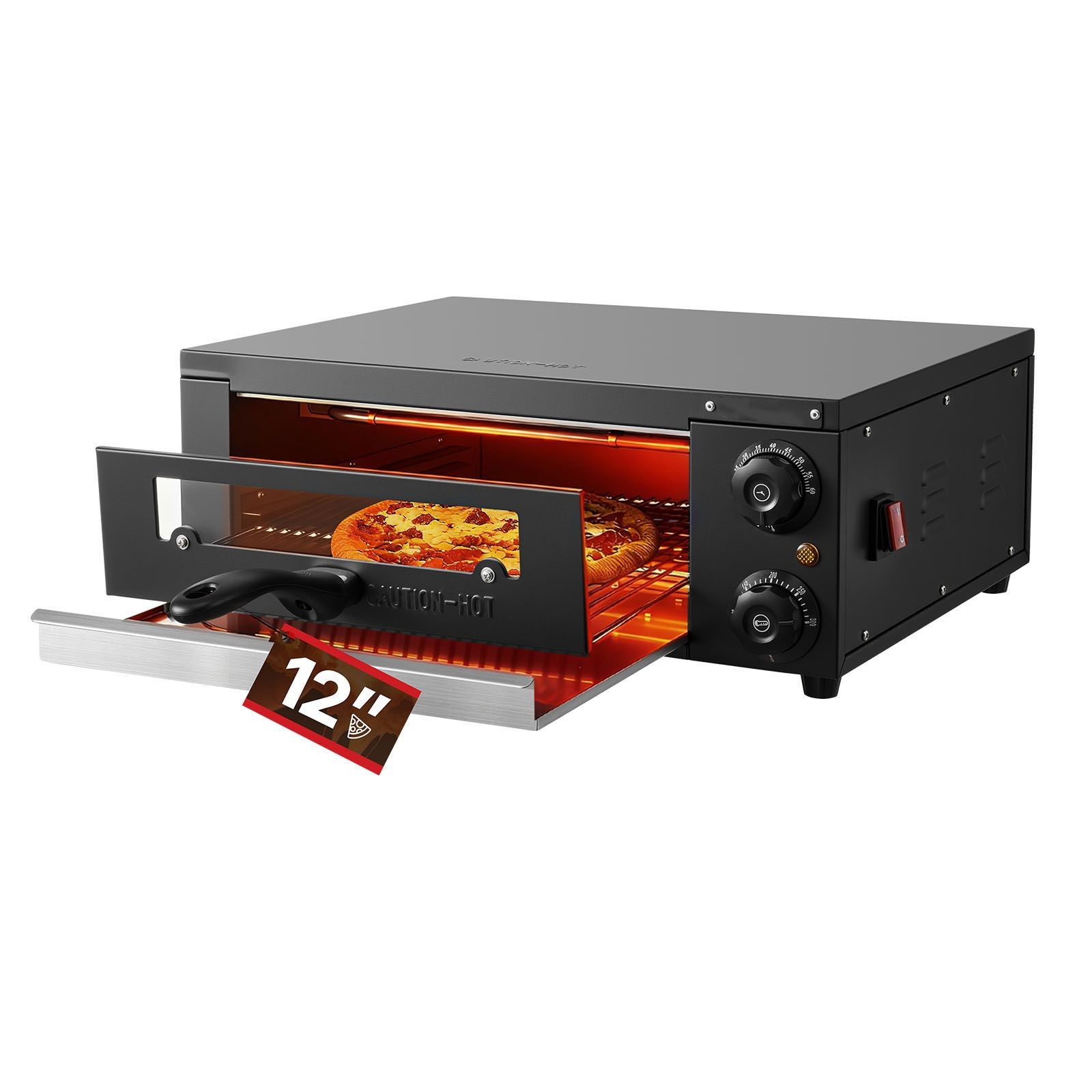 Electric Pizza Oven, 12 in Countertop Pizza Oven, 77 to 572°F Temp Range, 1450W