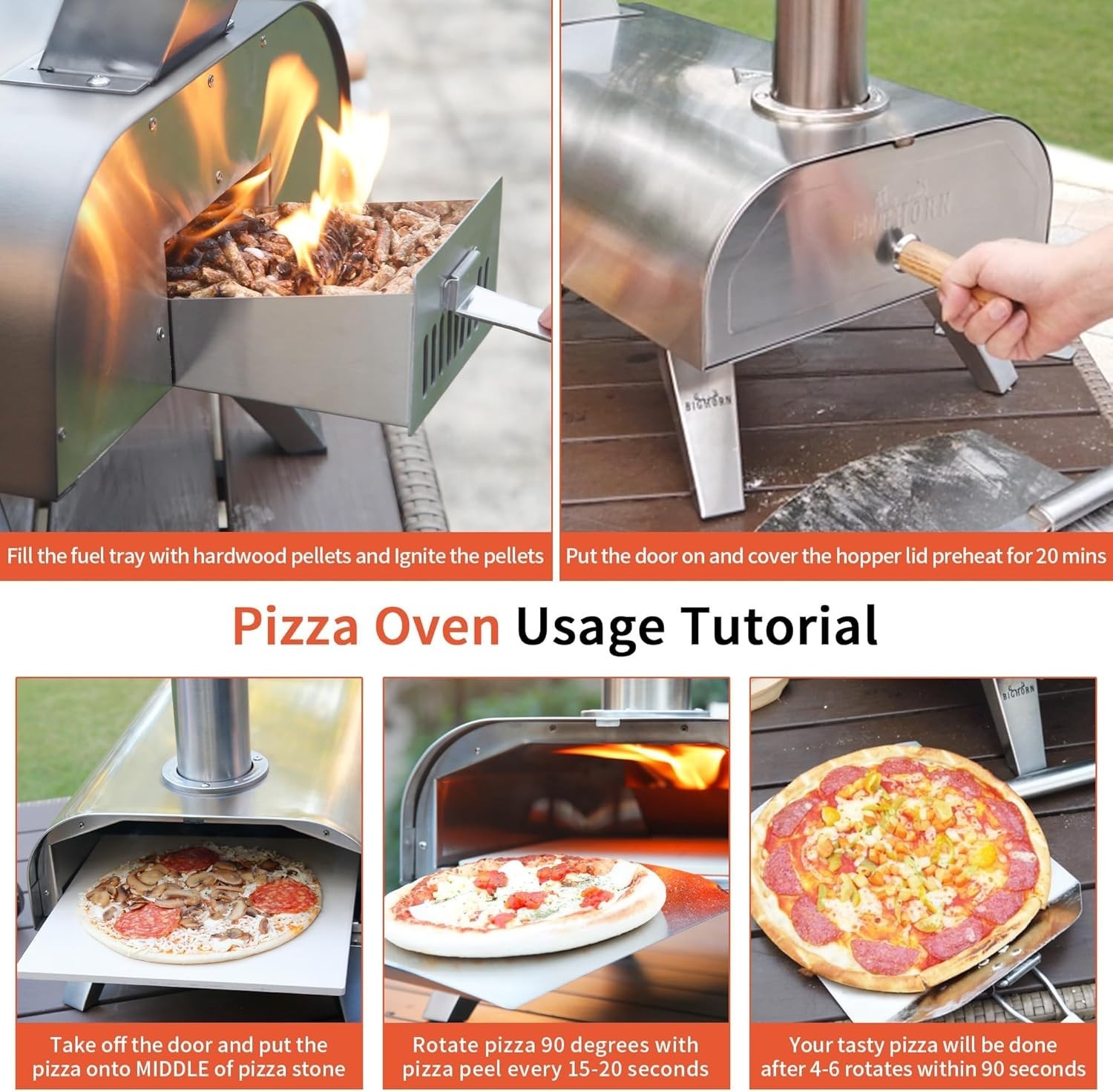 Stainless Steel 12″ Pizza Oven – Compact Wood Pellet Grill for Outdoor Cooking