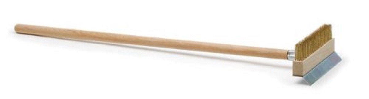 39″ Pizza Oven Brush Wood Handle Metal Bristles and Scraper Professional Quality