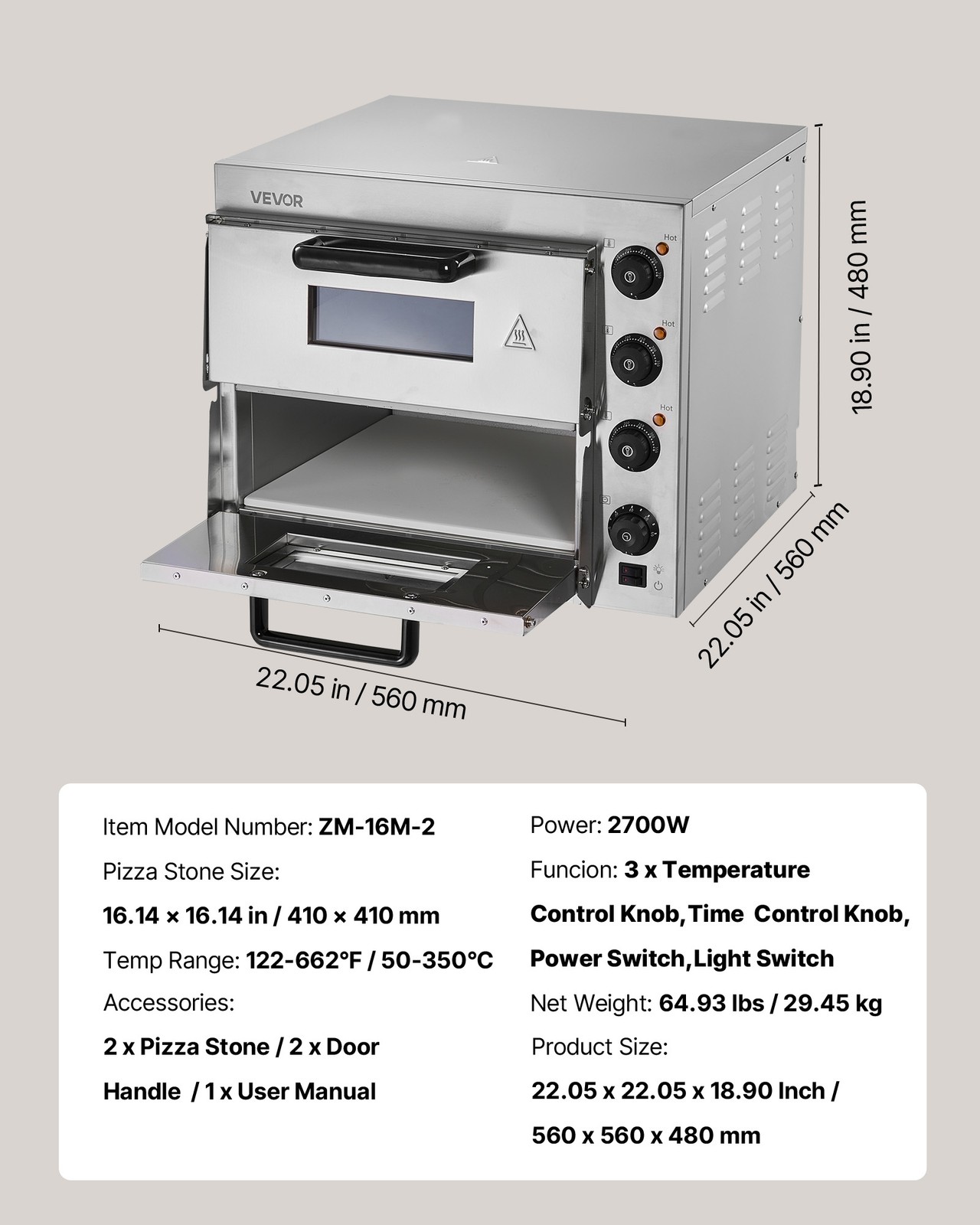 VEVOR Commercial Countertop Pizza Oven Electric Pizza Oven for 16-In Pizza