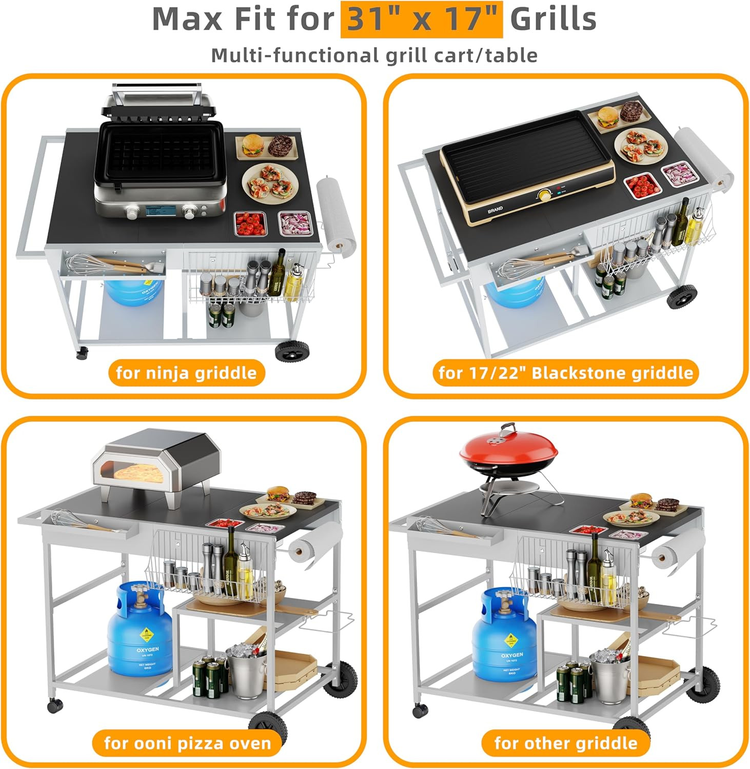 Vongrasig Pizza Oven Table with Topping Station, Patio Kitchen Island Outdoor Ba