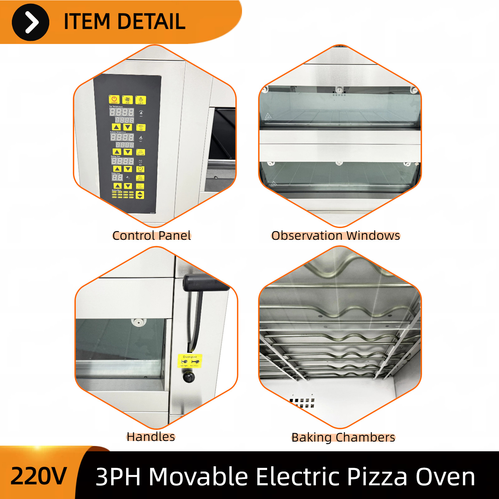 Digital Electric Pizza Oven 3-Deck 6-Tray Commercial Pizza Oven 220V 3-Phase