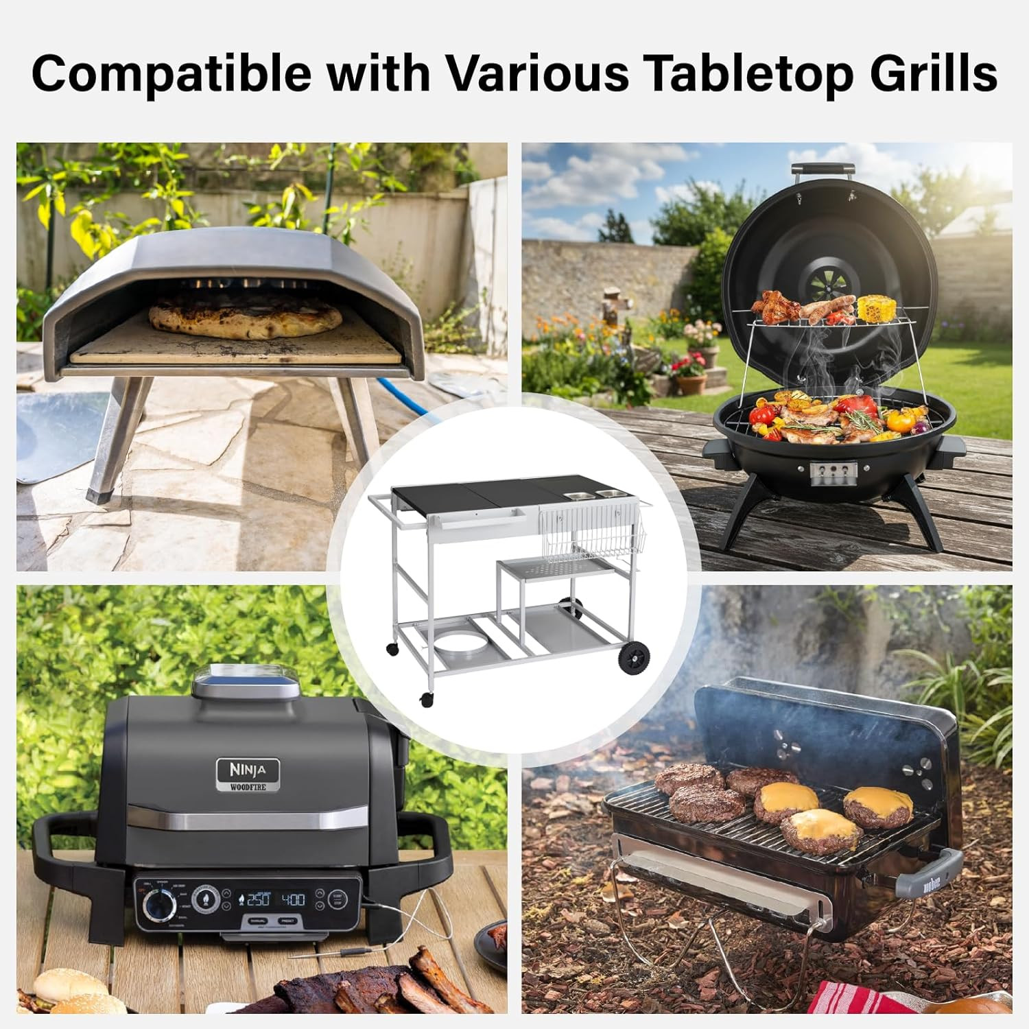 Pizza Oven Grill Table Cart | Movable Food Prep Cart, Pizza Topping Station, Sea