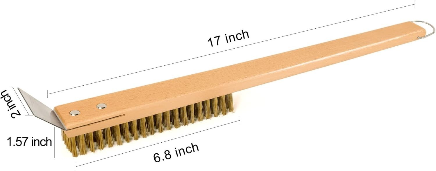 LRUI Outdoor Pizza Oven & Stone Cleaning Brush with Copper Wire & Scraper