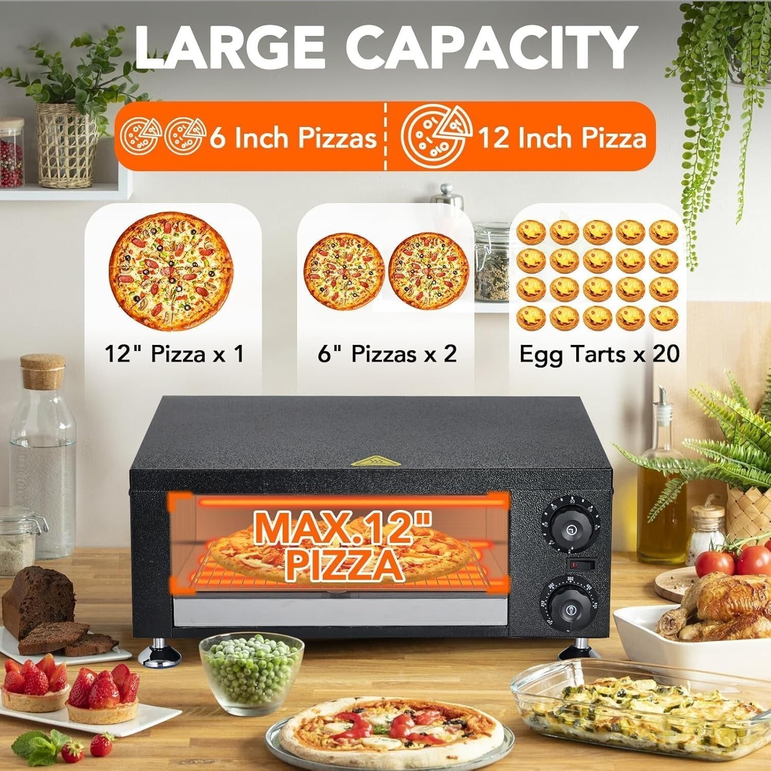 1100W Electric Pizza Oven 12″ Countertop Stainless Steel Pizza Maker with Timer