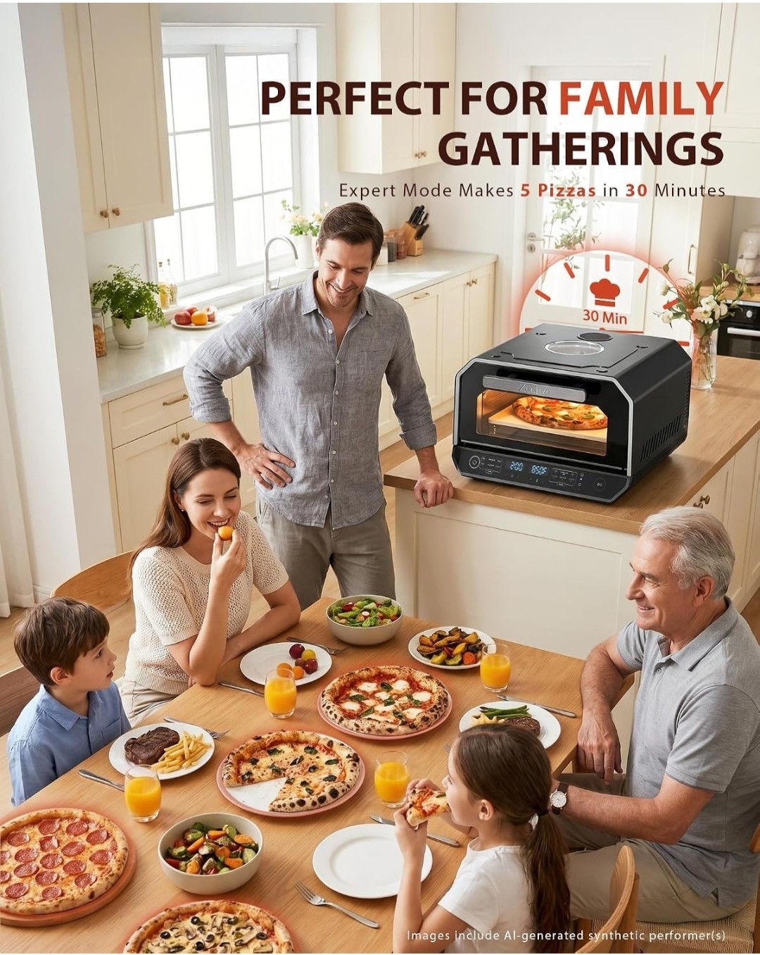 13-in-1 Countertop Pizza Oven, 12″ 850°F, 6 Presets, Black.