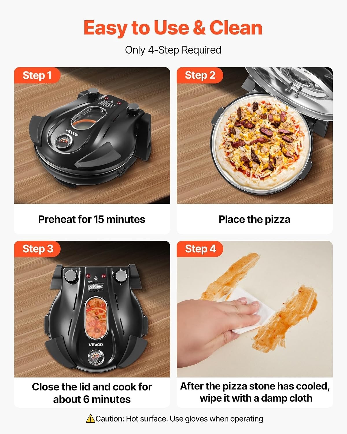Crispy Pizza Maker: 12-Inch Electric Oven with 5 Heat Levels & Viewing Window