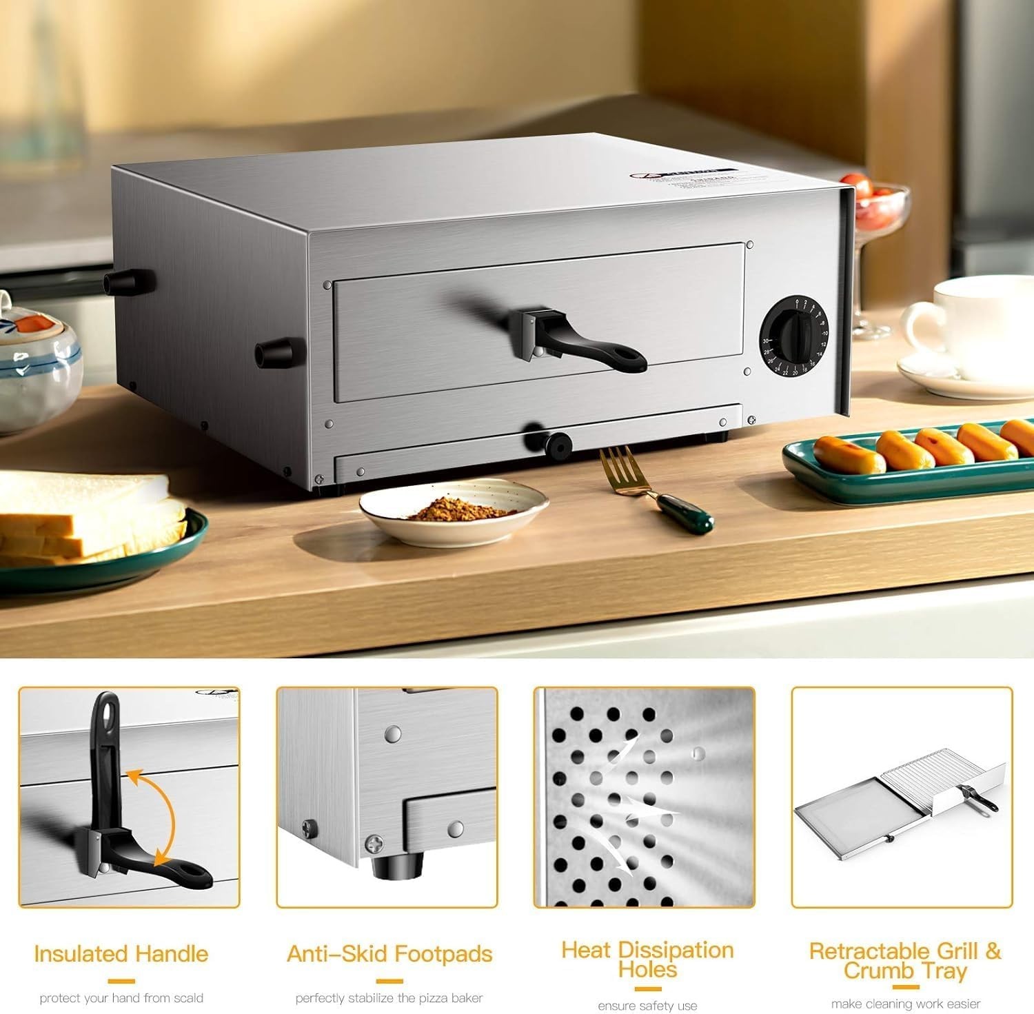 Indoor Pizza Oven Countertop, 1450W Pizza Oven Indoor with 30mins Timer