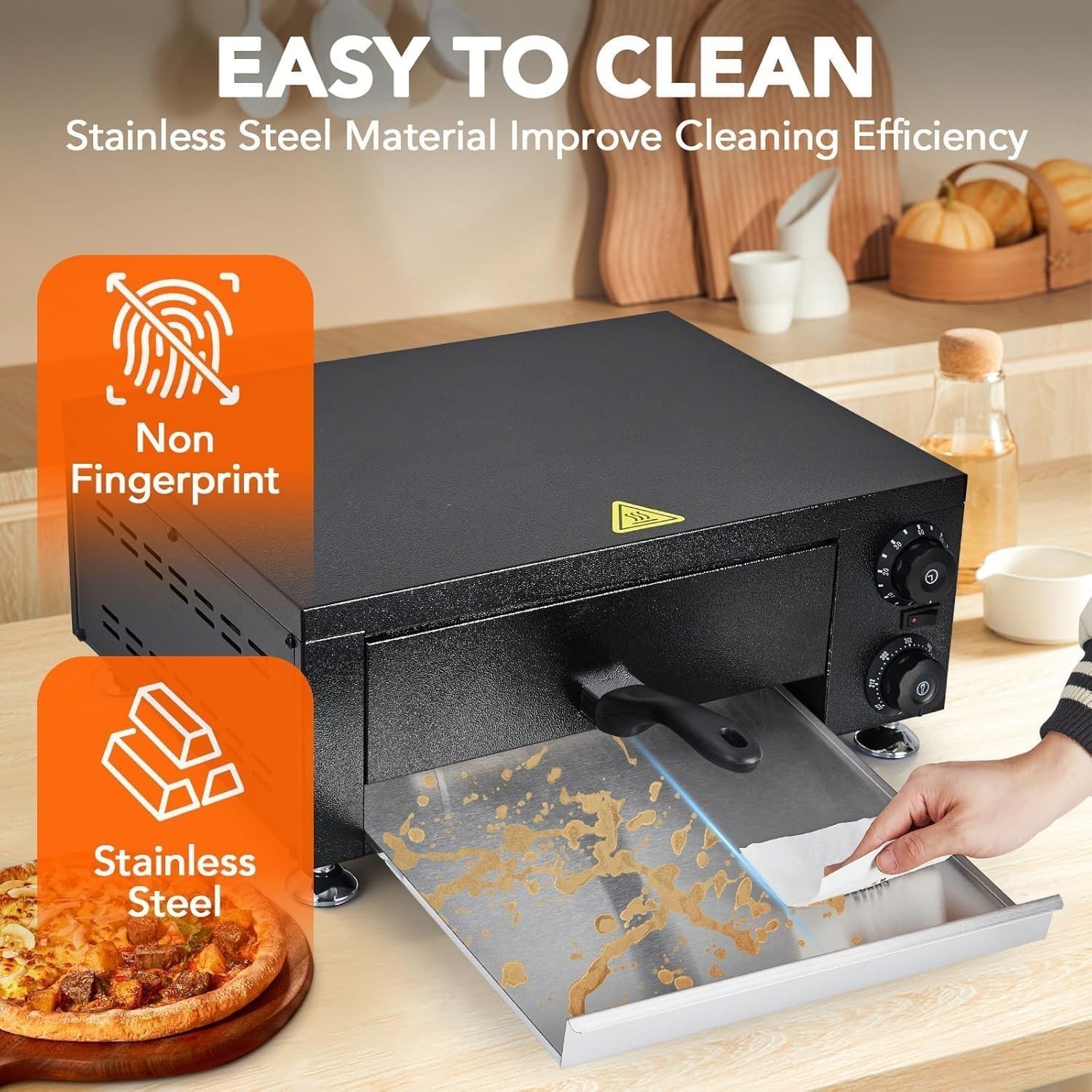 1100W Electric Pizza Oven 12″ Countertop Stainless Steel Pizza Maker with Timer
