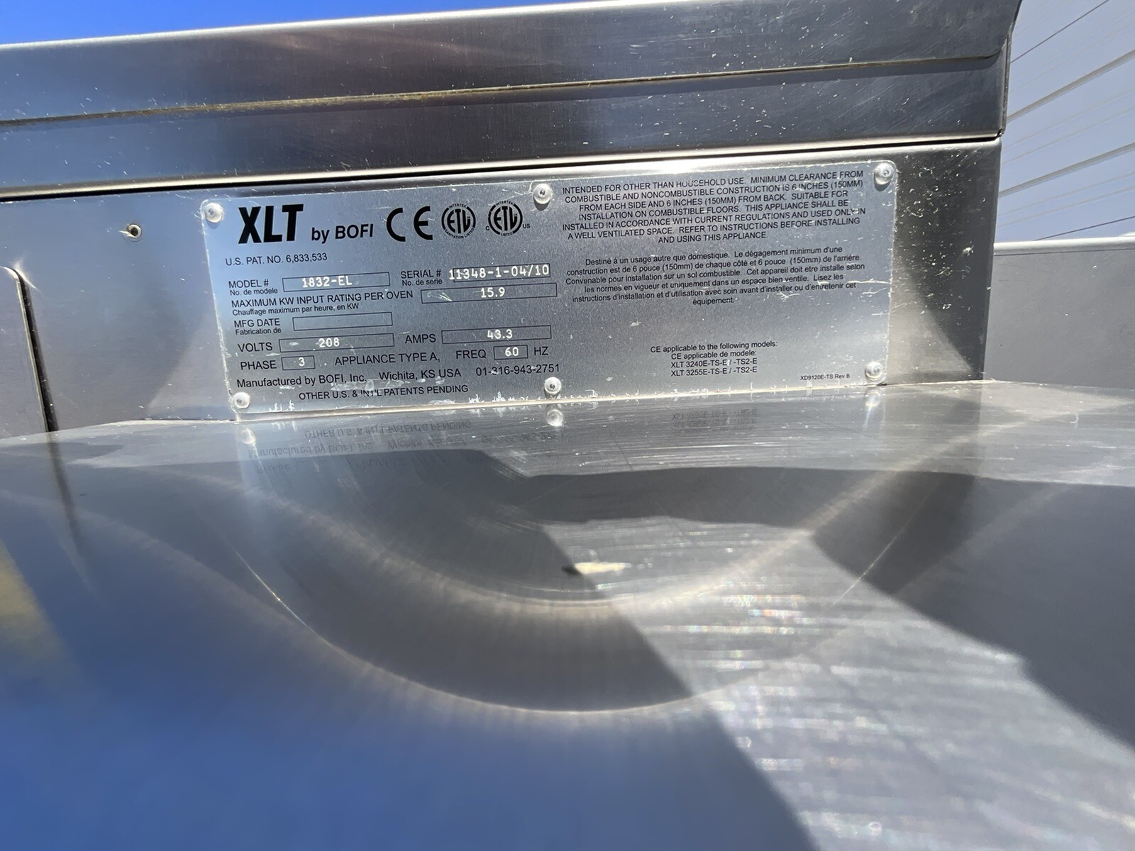 BOFI XLT 1832-EL SINGLE DECK CONVEYOR 208-3 phase PIZZA OVEN