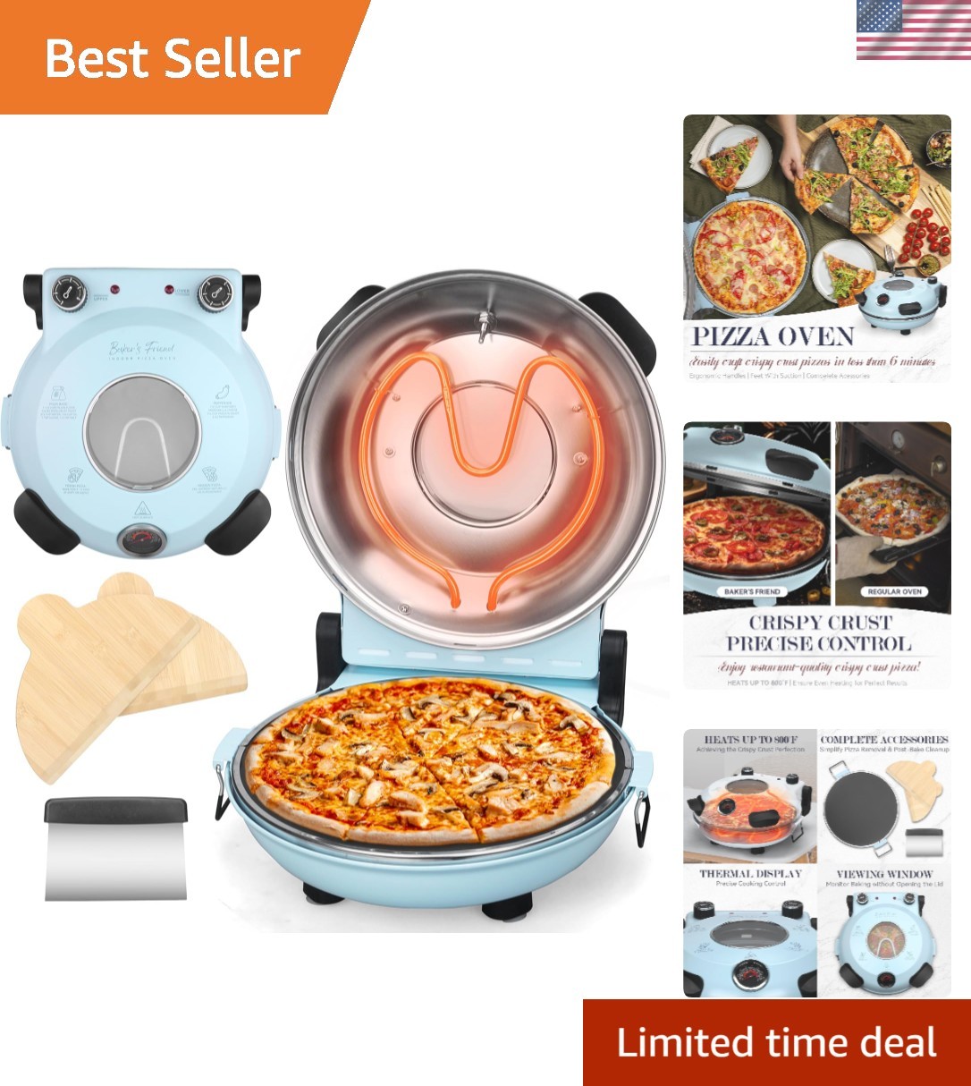 Gourmet Indoor Pizza Oven: 12” Glazed Ceramic Stone Oven, Portable Design