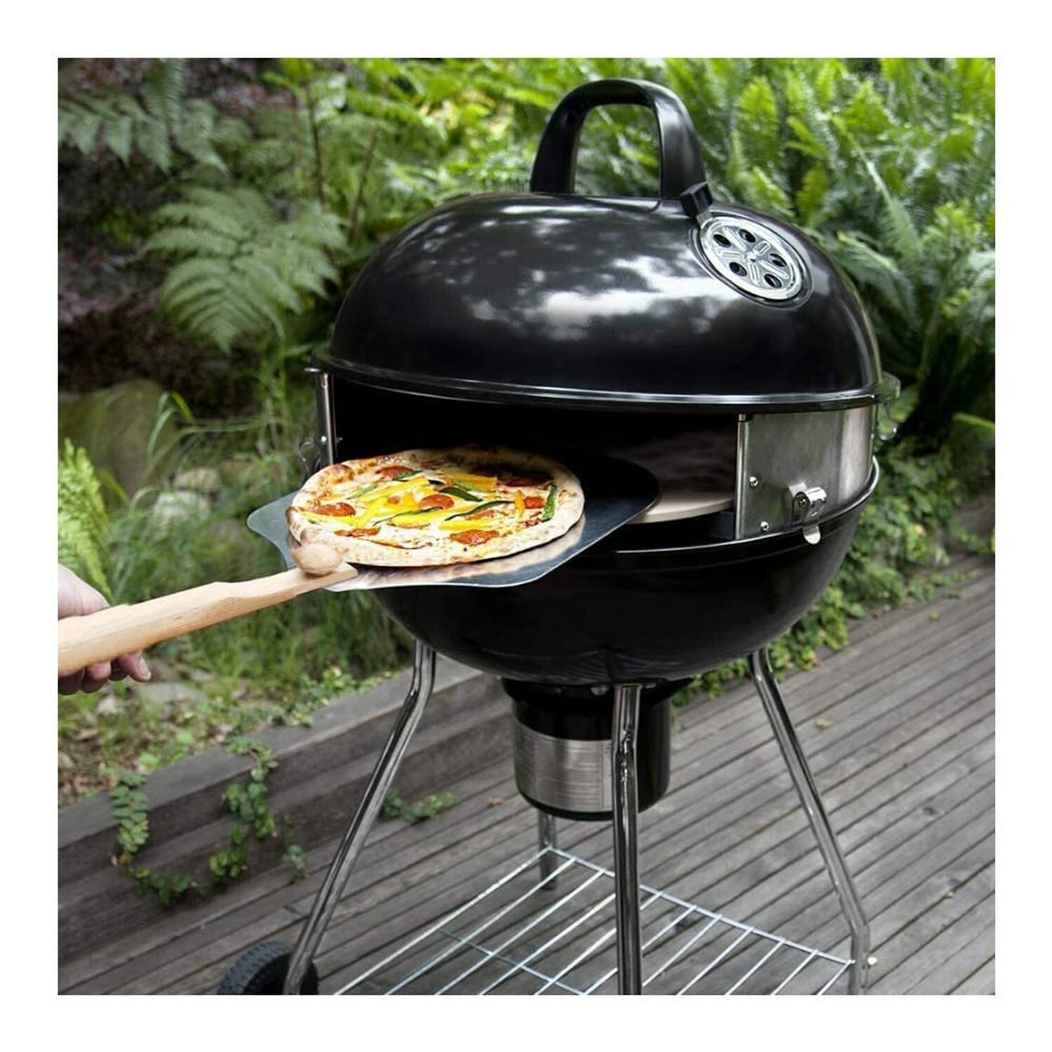 PC7001 PizzaQue Deluxe Outdoor Pizza Oven Kettle Grill Conversion Kit, Silver…