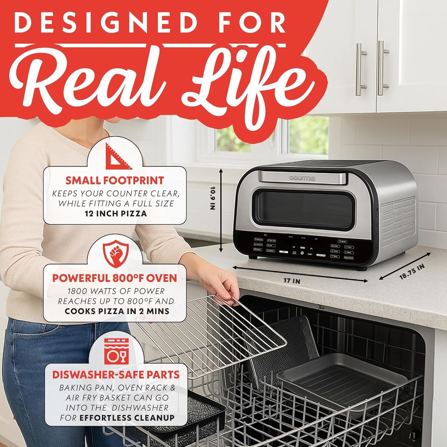 Indoor Pizza Oven Air Fryer Toaster 1800W Countertop Multi-Cooker Pizza Stone