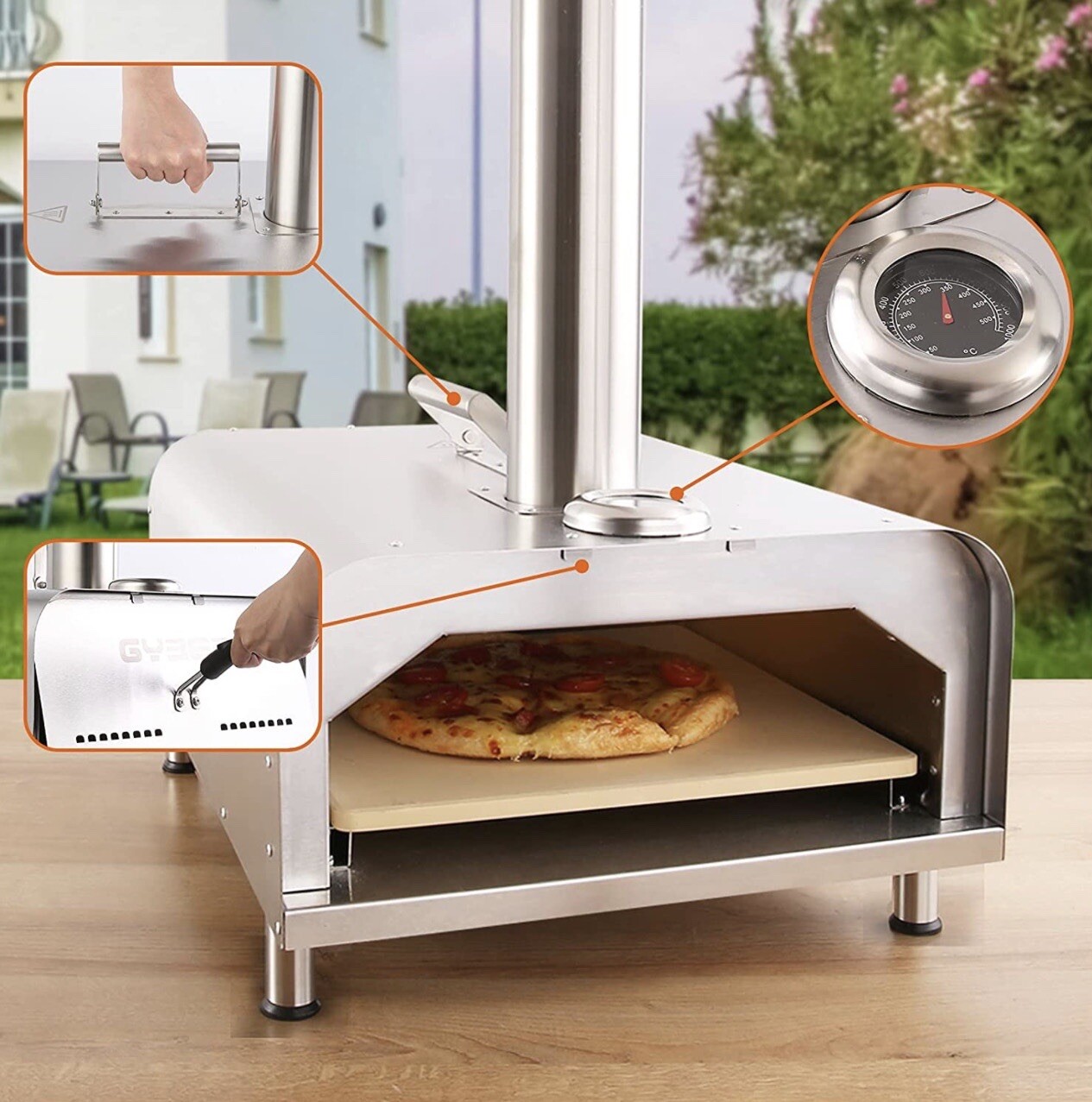 Andmakers Fremont 29 In. Wood Pellets Outdoor Pizza Oven – Stainless Steel
